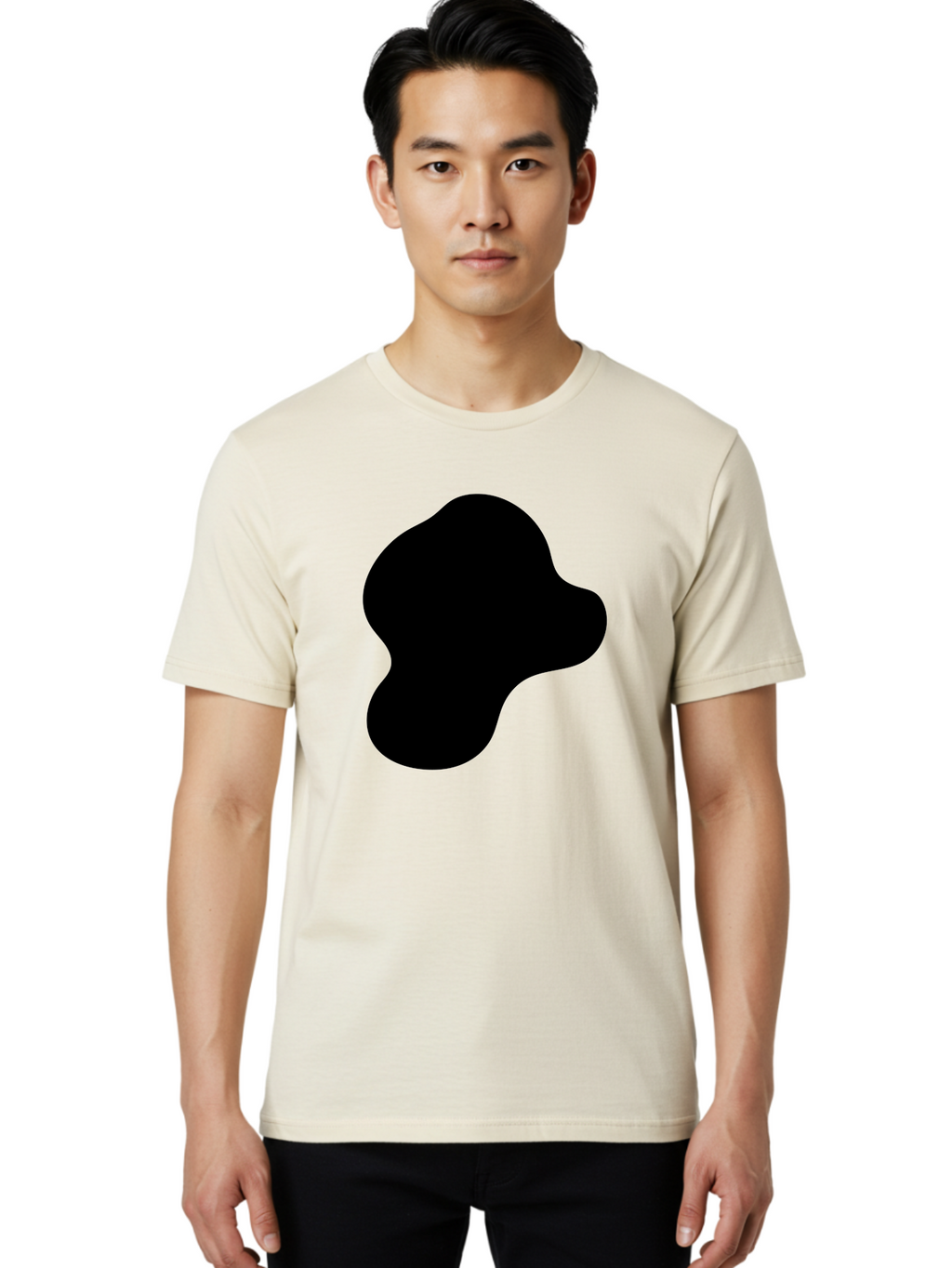 Black-Silhouette Men'S Graphic Tee, 100% Cotton, Comfortable Casual Summer Wear, Machine Washable, Black Blob Shape, Abstract Design, Minimalist Art, Modern Graphic, Simple Silhouette, Abstract Form -  Aaa395