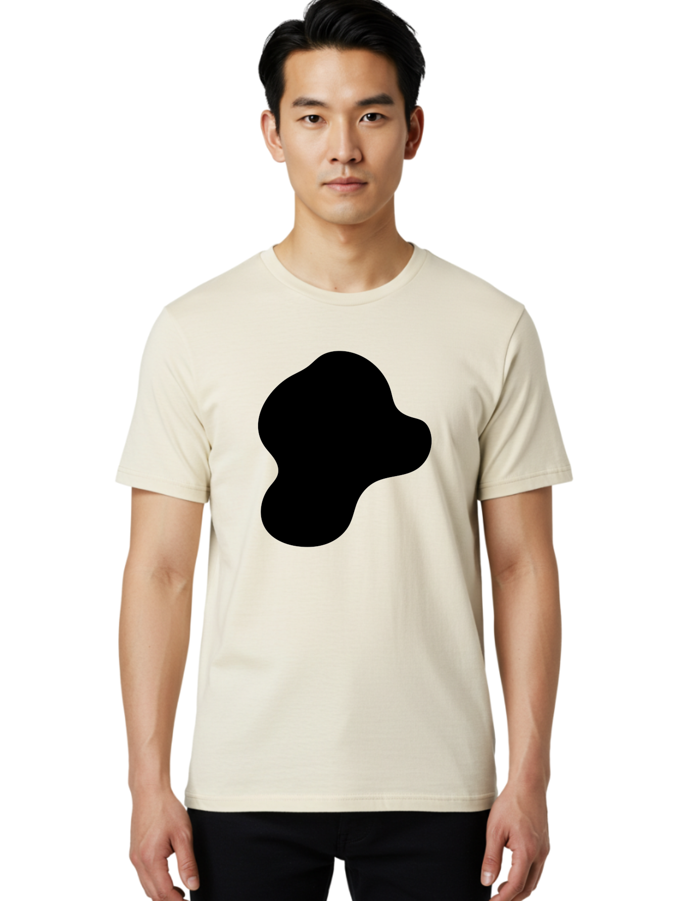 Black-Silhouette Men'S Graphic Tee, 100% Cotton, Comfortable Casual Summer Wear, Machine Washable, Black Blob Shape, Abstract Design, Minimalist Art, Modern Graphic, Simple Silhouette, Abstract Form -  Aaa395
