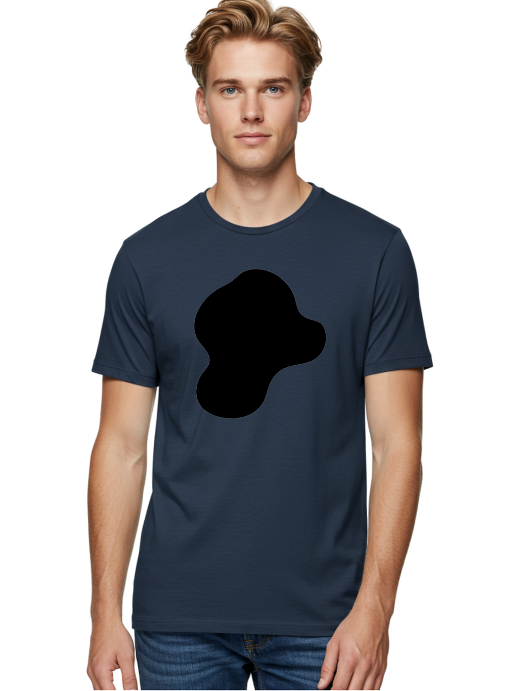 Black-Silhouette Men'S Graphic Tee, 100% Cotton, Comfortable Casual Summer Wear, Machine Washable, Black Blob Shape, Abstract Design, Minimalist Art, Modern Graphic, Simple Silhouette, Abstract Form -  Aaa395