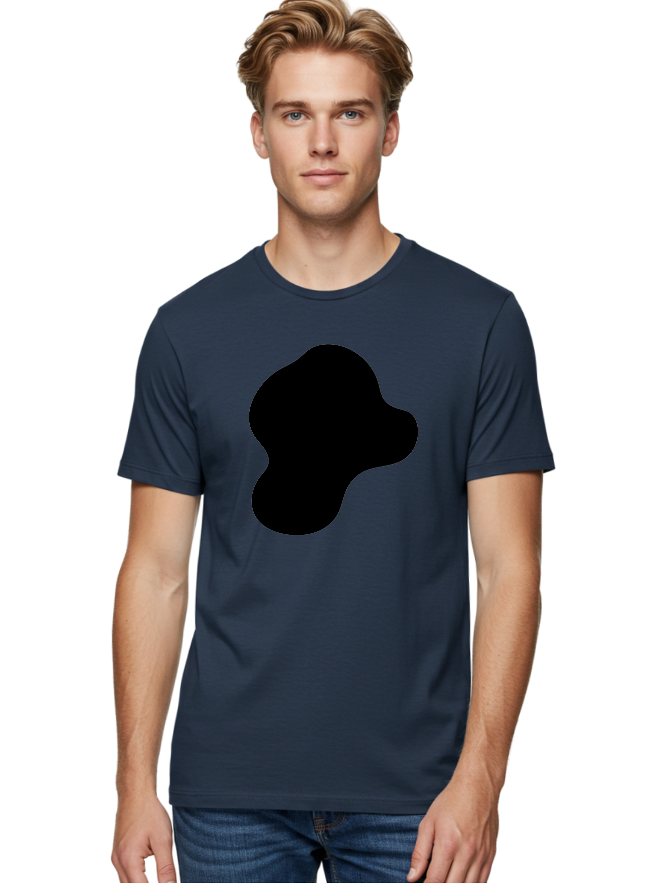 Black-Silhouette Men'S Graphic Tee, 100% Cotton, Comfortable Casual Summer Wear, Machine Washable, Black Blob Shape, Abstract Design, Minimalist Art, Modern Graphic, Simple Silhouette, Abstract Form -  Aaa395
