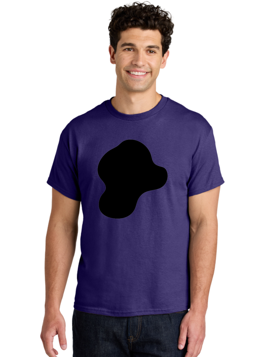 Black-Silhouette Men'S Graphic Tee, 100% Cotton, Comfortable Casual Summer Wear, Machine Washable, Black Blob Shape, Abstract Design, Minimalist Art, Modern Graphic, Simple Silhouette, Abstract Form -  Aaa395