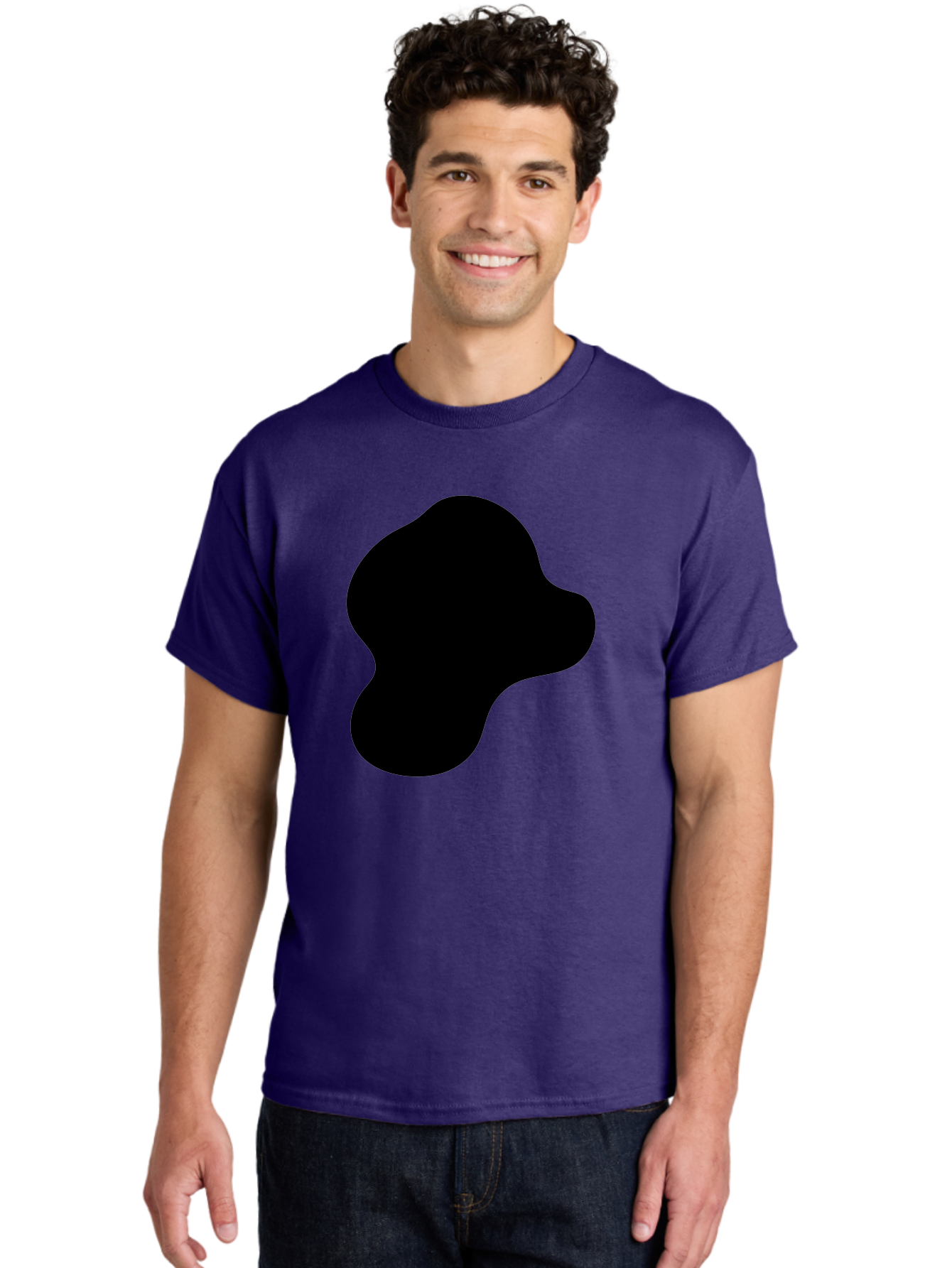 Black-Silhouette Men'S Graphic Tee, 100% Cotton, Comfortable Casual Summer Wear, Machine Washable, Black Blob Shape, Abstract Design, Minimalist Art, Modern Graphic, Simple Silhouette, Abstract Form -  Aaa395