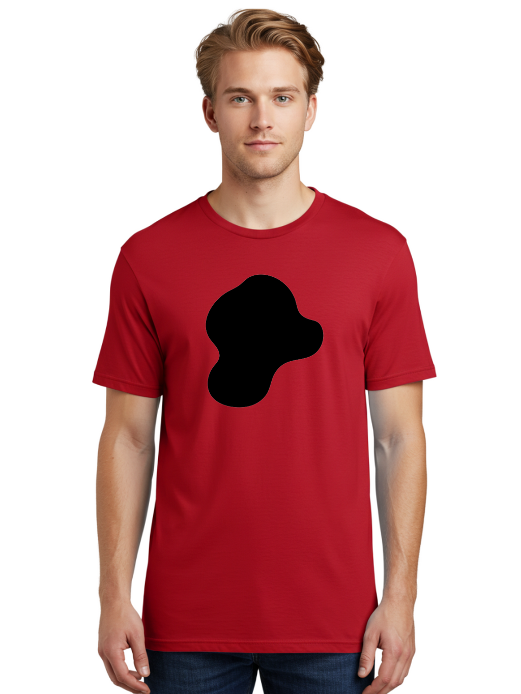 Black-Silhouette Men'S Graphic Tee, 100% Cotton, Comfortable Casual Summer Wear, Machine Washable, Black Blob Shape, Abstract Design, Minimalist Art, Modern Graphic, Simple Silhouette, Abstract Form -  Aaa395