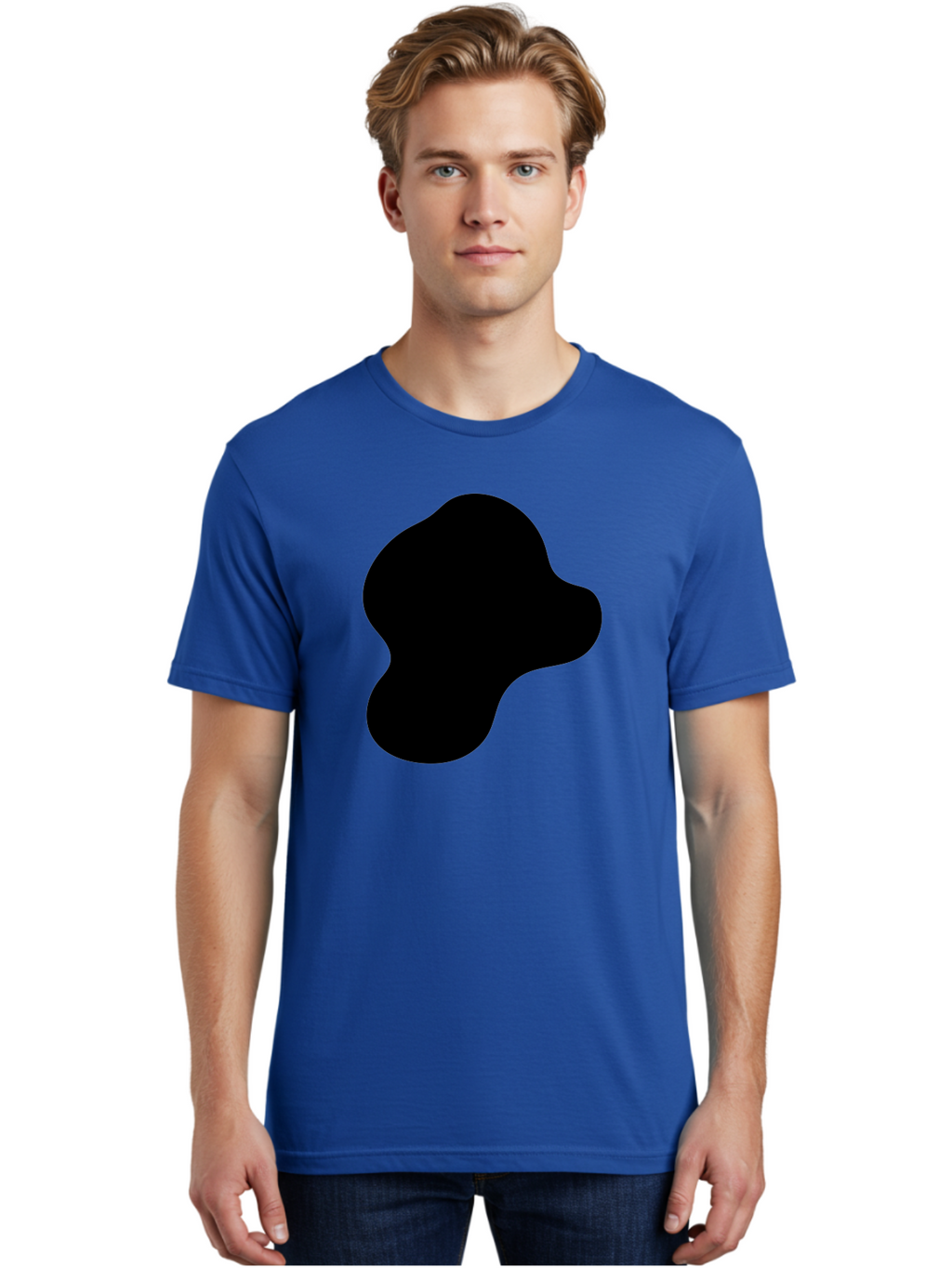 Black-Silhouette Men'S Graphic Tee, 100% Cotton, Comfortable Casual Summer Wear, Machine Washable, Black Blob Shape, Abstract Design, Minimalist Art, Modern Graphic, Simple Silhouette, Abstract Form -  Aaa395