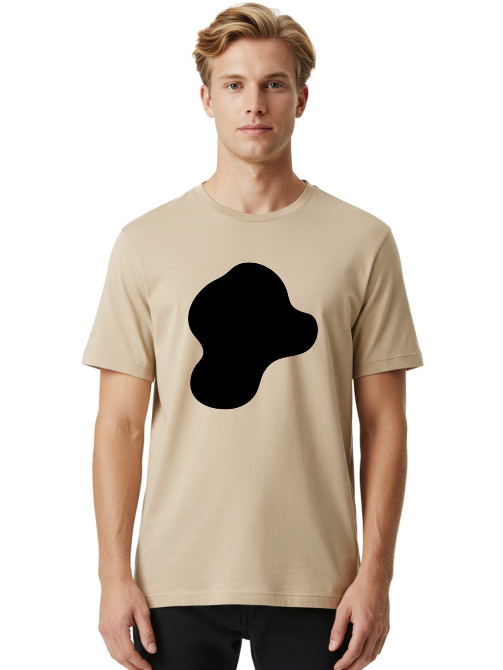 Black-Silhouette Men'S Graphic Tee, 100% Cotton, Comfortable Casual Summer Wear, Machine Washable, Black Blob Shape, Abstract Design, Minimalist Art, Modern Graphic, Simple Silhouette, Abstract Form -  Aaa395