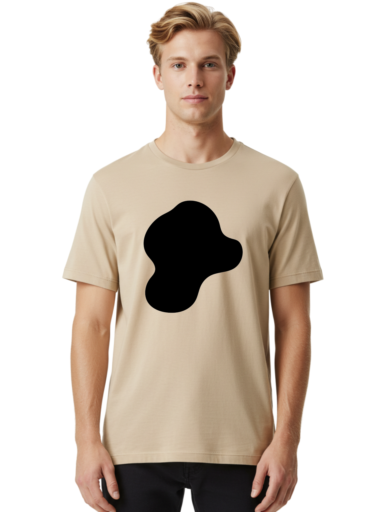 Black-Silhouette Men'S Graphic Tee, 100% Cotton, Comfortable Casual Summer Wear, Machine Washable, Black Blob Shape, Abstract Design, Minimalist Art, Modern Graphic, Simple Silhouette, Abstract Form -  Aaa395