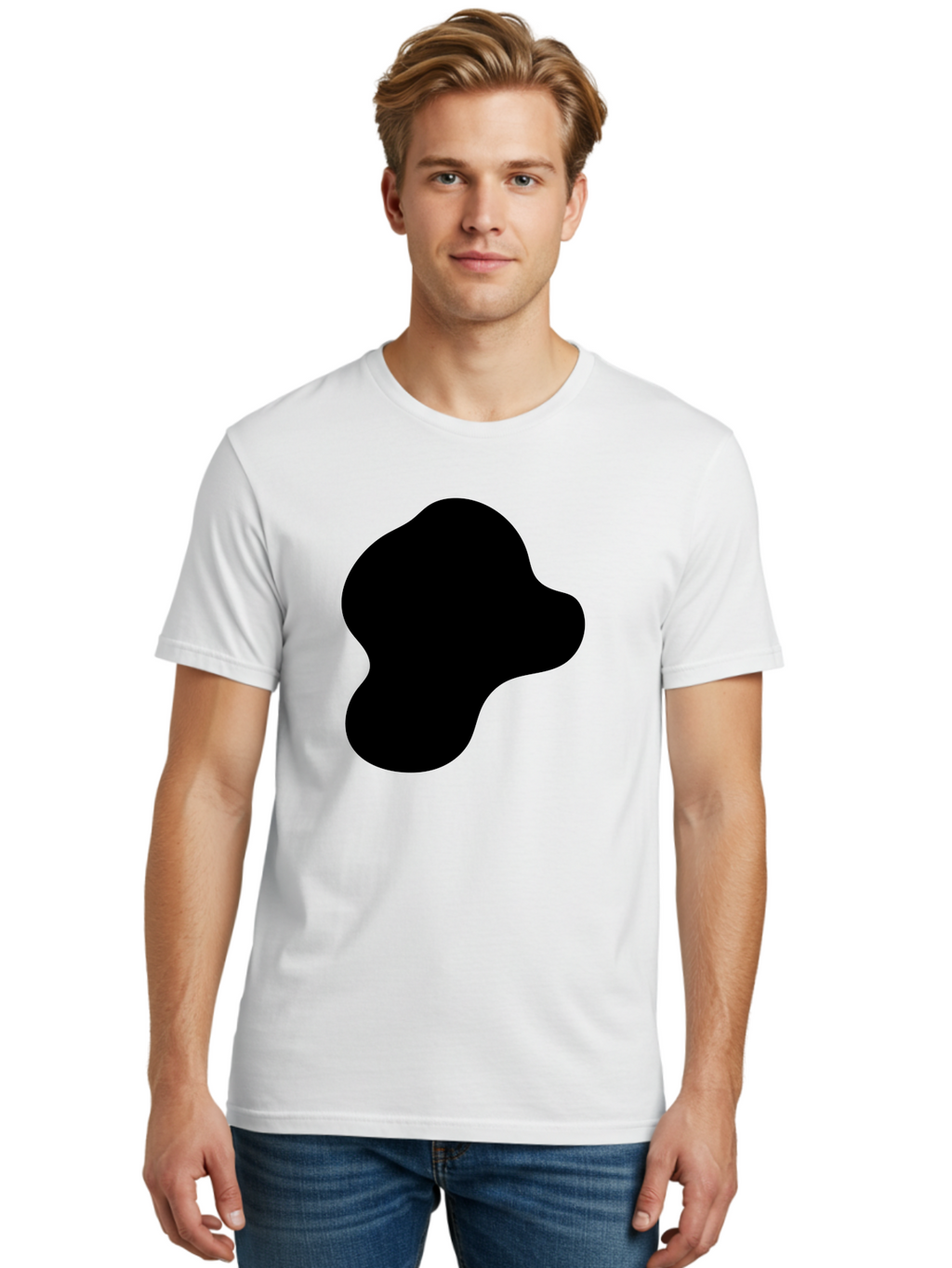 Black-Silhouette Men'S Graphic Tee, 100% Cotton, Comfortable Casual Summer Wear, Machine Washable, Black Blob Shape, Abstract Design, Minimalist Art, Modern Graphic, Simple Silhouette, Abstract Form -  Aaa395