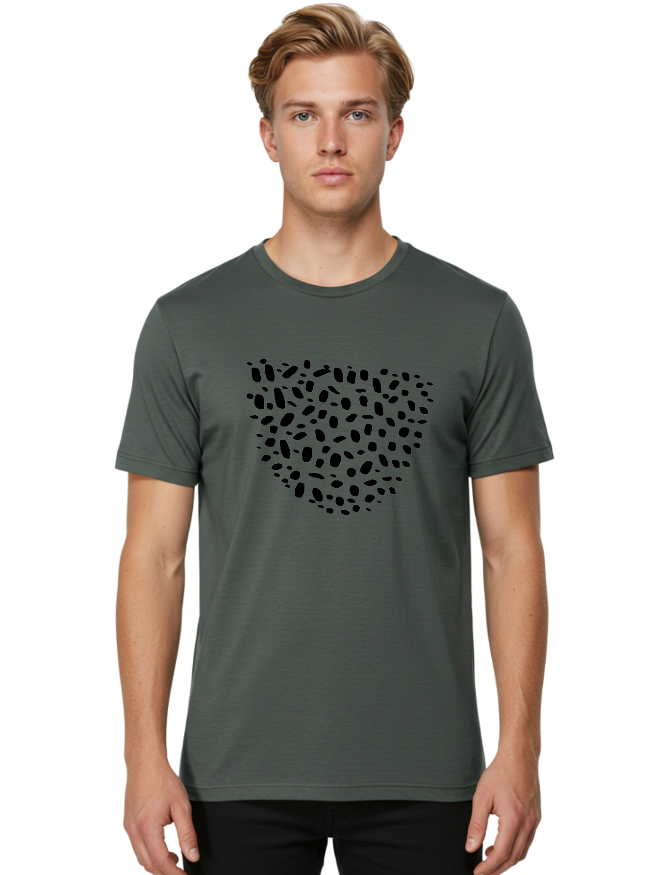 Black-Stones-Heart Men'S Graphic Tee, 100% Cotton, Comfortable Casual Summer Wear, Machine Washable, Black Stones, Heart Shape, Scattered Stones, Modern Design, Abstract Art, Symbolic Heart, Minimalist Style -  Aaa396