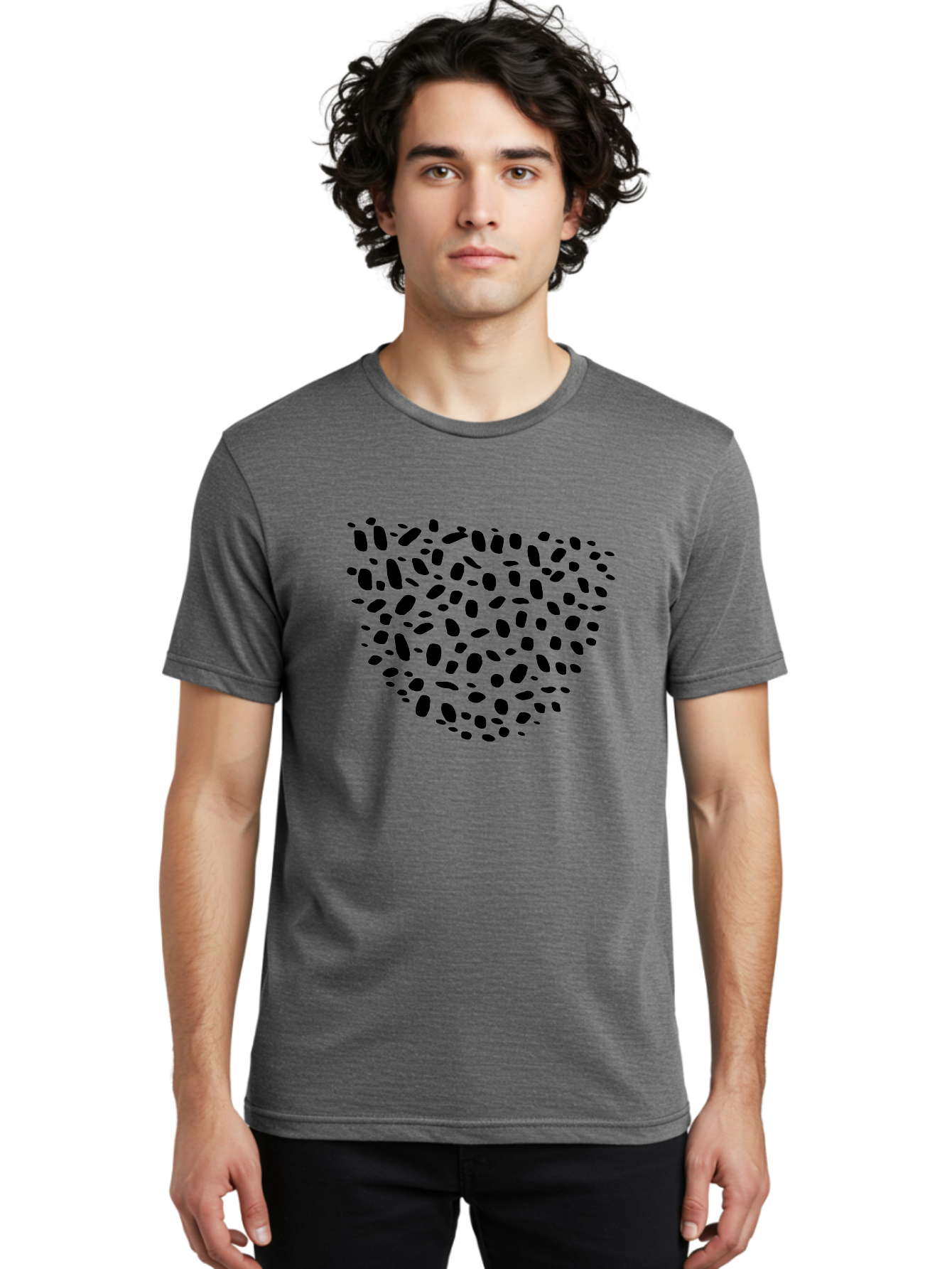 Black-Stones-Heart Men'S Graphic Tee, 100% Cotton, Comfortable Casual Summer Wear, Machine Washable, Black Stones, Heart Shape, Scattered Stones, Modern Design, Abstract Art, Symbolic Heart, Minimalist Style -  Aaa396