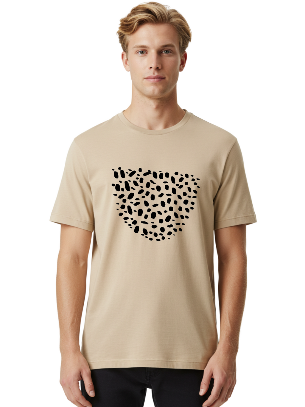 Black-Stones-Heart Men'S Graphic Tee, 100% Cotton, Comfortable Casual Summer Wear, Machine Washable, Black Stones, Heart Shape, Scattered Stones, Modern Design, Abstract Art, Symbolic Heart, Minimalist Style -  Aaa396