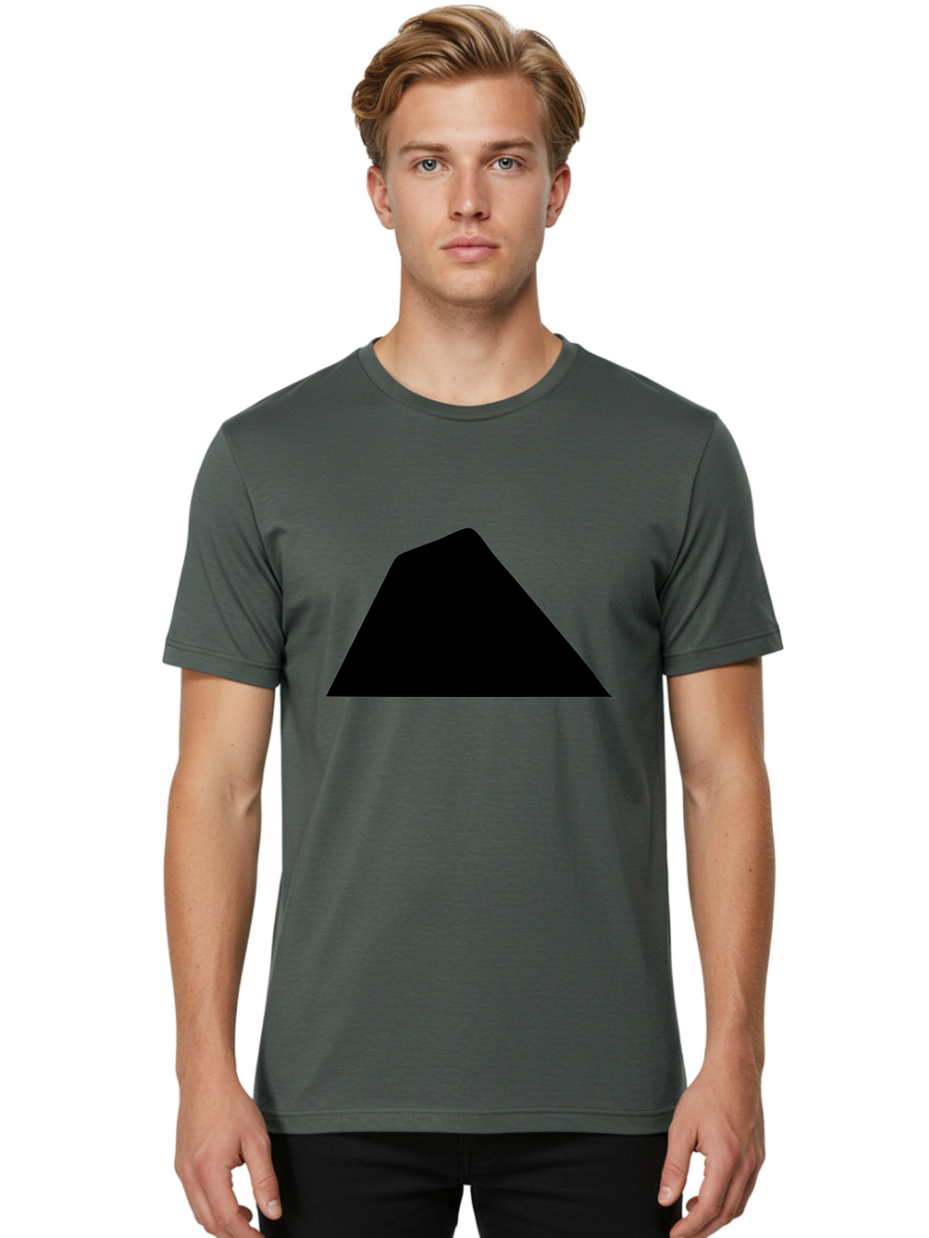 Black-Trapezoid Men'S Graphic Tee, 100% Cotton, Comfortable Casual Summer Wear, Machine Washable, Triangle Shape, Geometric Figure, Abstract Design, Simple Shape, Minimalist Art, Bold Graphic, Modern Icon, Graphic Element -  Aaa397