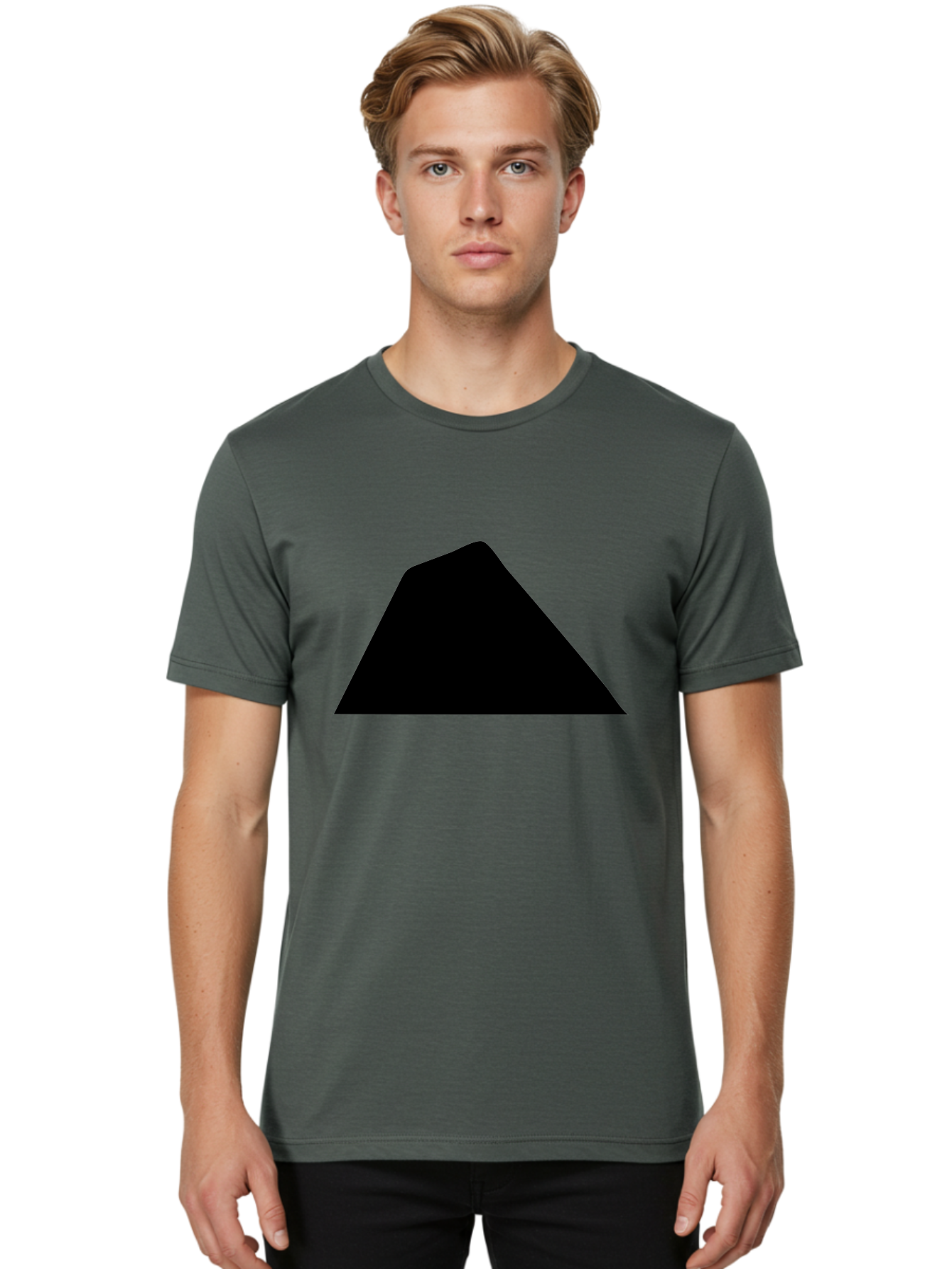 Black-Trapezoid Men'S Graphic Tee, 100% Cotton, Comfortable Casual Summer Wear, Machine Washable, Triangle Shape, Geometric Figure, Abstract Design, Simple Shape, Minimalist Art, Bold Graphic, Modern Icon, Graphic Element -  Aaa397