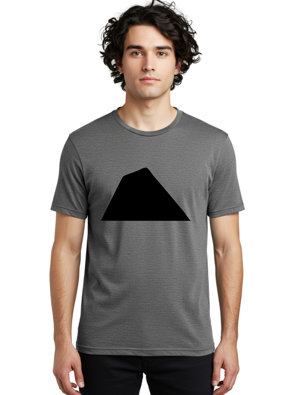 Black-Trapezoid Men'S Graphic Tee, 100% Cotton, Comfortable Casual Summer Wear, Machine Washable, Triangle Shape, Geometric Figure, Abstract Design, Simple Shape, Minimalist Art, Bold Graphic, Modern Icon, Graphic Element -  Aaa397