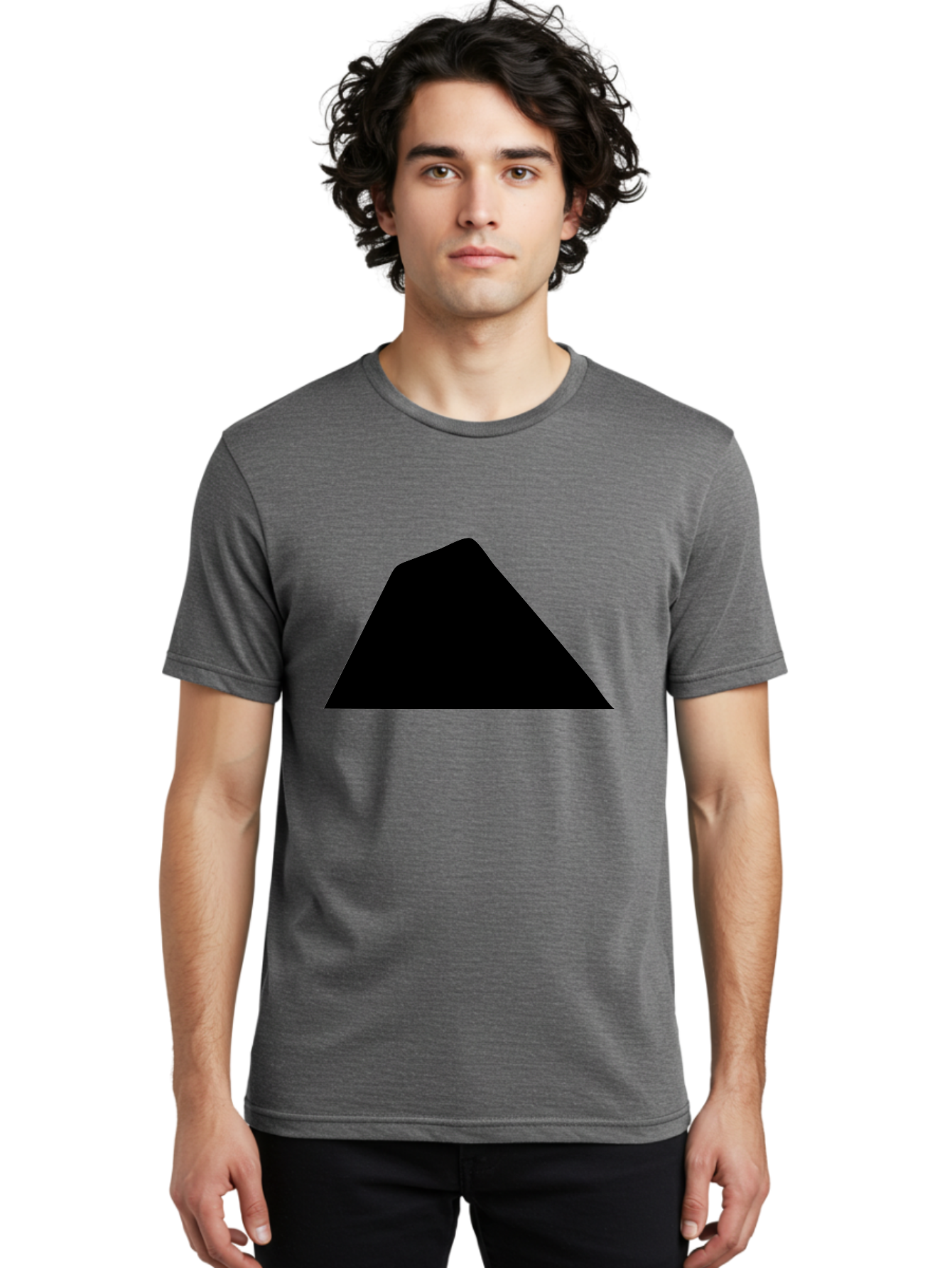 Black-Trapezoid Men'S Graphic Tee, 100% Cotton, Comfortable Casual Summer Wear, Machine Washable, Triangle Shape, Geometric Figure, Abstract Design, Simple Shape, Minimalist Art, Bold Graphic, Modern Icon, Graphic Element -  Aaa397