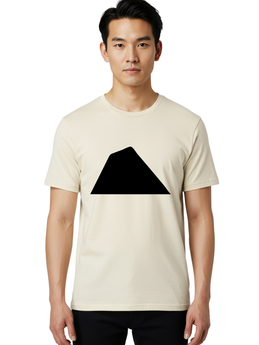 Black-Trapezoid Men'S Graphic Tee, 100% Cotton, Comfortable Casual Summer Wear, Machine Washable, Triangle Shape, Geometric Figure, Abstract Design, Simple Shape, Minimalist Art, Bold Graphic, Modern Icon, Graphic Element -  Aaa397