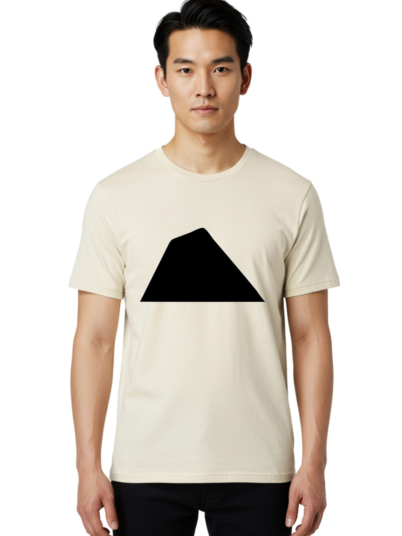 Black-Trapezoid Men'S Graphic Tee, 100% Cotton, Comfortable Casual Summer Wear, Machine Washable, Triangle Shape, Geometric Figure, Abstract Design, Simple Shape, Minimalist Art, Bold Graphic, Modern Icon, Graphic Element -  Aaa397