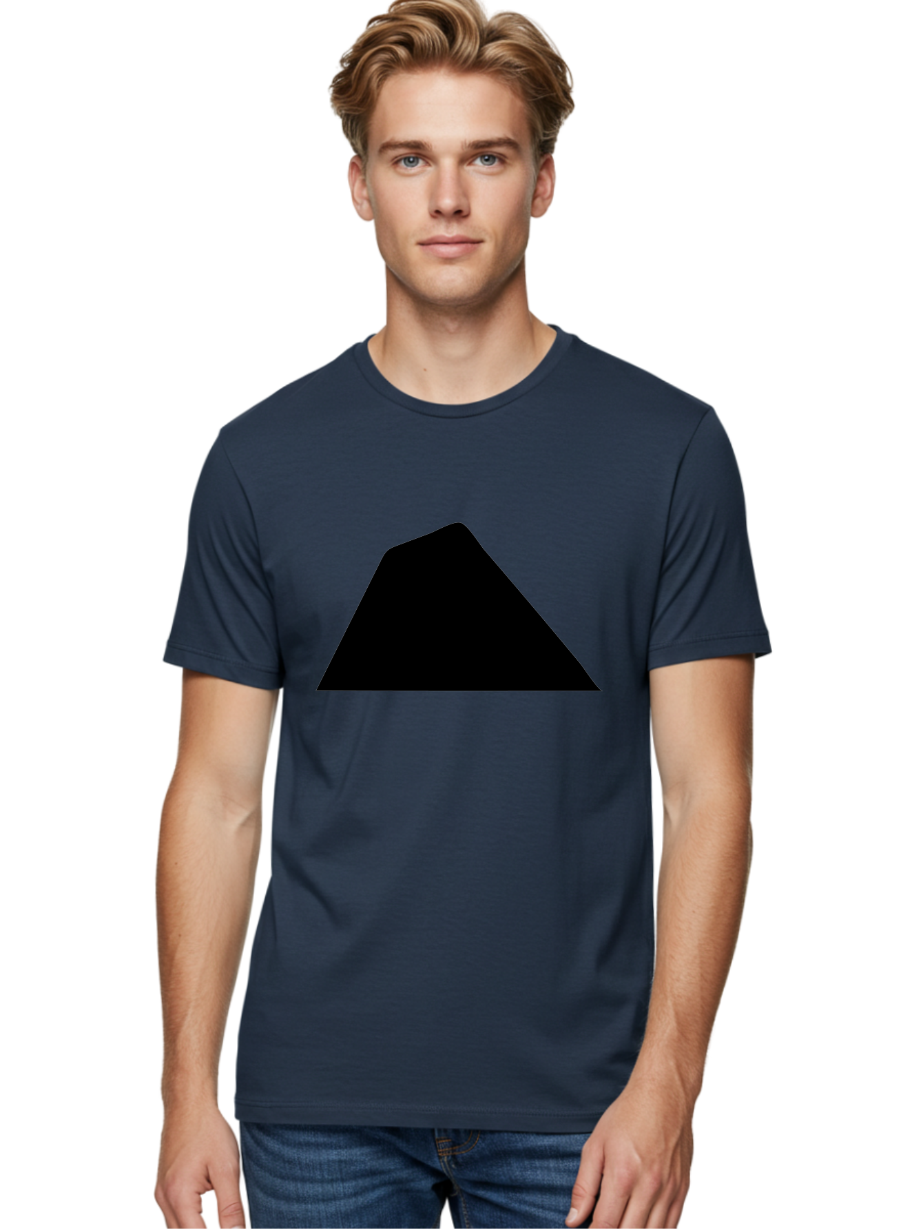 Black-Trapezoid Men'S Graphic Tee, 100% Cotton, Comfortable Casual Summer Wear, Machine Washable, Triangle Shape, Geometric Figure, Abstract Design, Simple Shape, Minimalist Art, Bold Graphic, Modern Icon, Graphic Element -  Aaa397