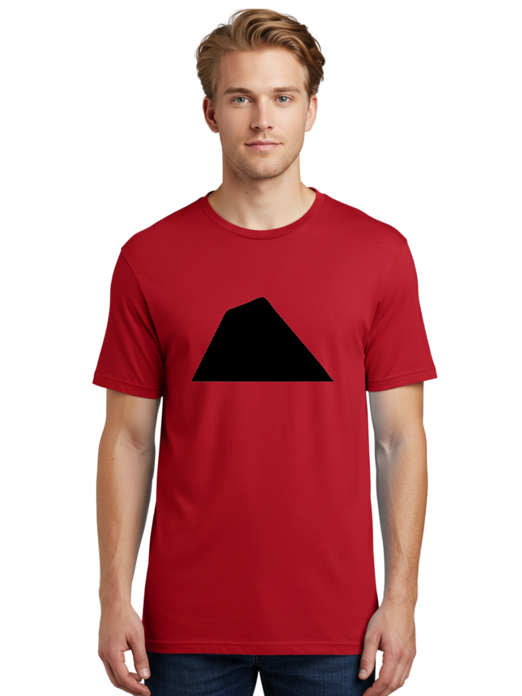 Black-Trapezoid Men'S Graphic Tee, 100% Cotton, Comfortable Casual Summer Wear, Machine Washable, Triangle Shape, Geometric Figure, Abstract Design, Simple Shape, Minimalist Art, Bold Graphic, Modern Icon, Graphic Element -  Aaa397