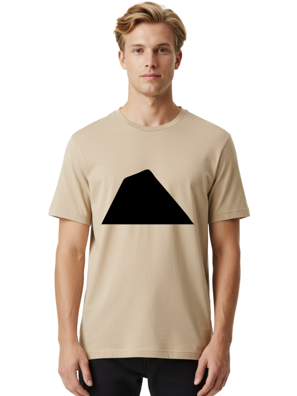 Black-Trapezoid Men'S Graphic Tee, 100% Cotton, Comfortable Casual Summer Wear, Machine Washable, Triangle Shape, Geometric Figure, Abstract Design, Simple Shape, Minimalist Art, Bold Graphic, Modern Icon, Graphic Element -  Aaa397