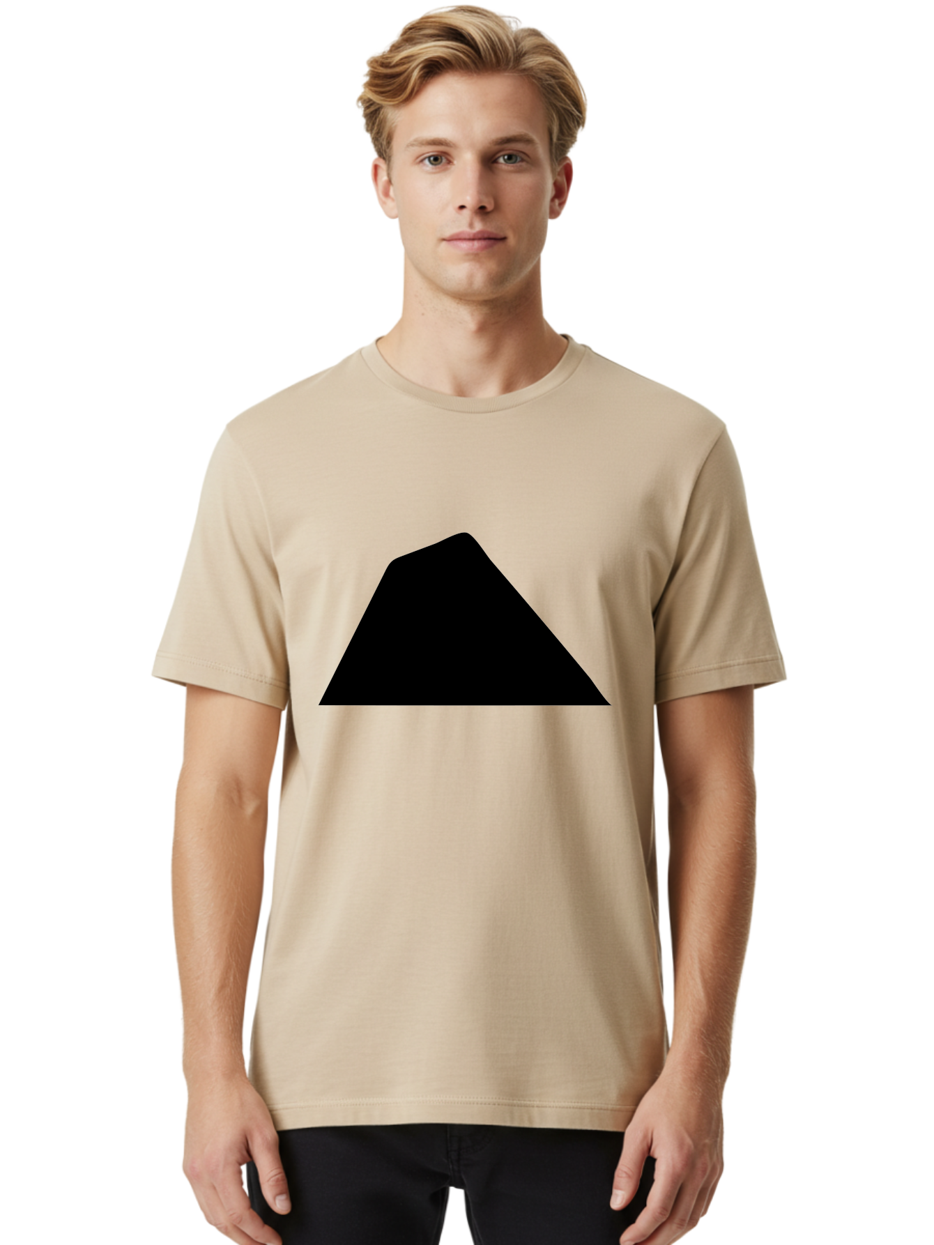 Black-Trapezoid Men'S Graphic Tee, 100% Cotton, Comfortable Casual Summer Wear, Machine Washable, Triangle Shape, Geometric Figure, Abstract Design, Simple Shape, Minimalist Art, Bold Graphic, Modern Icon, Graphic Element -  Aaa397