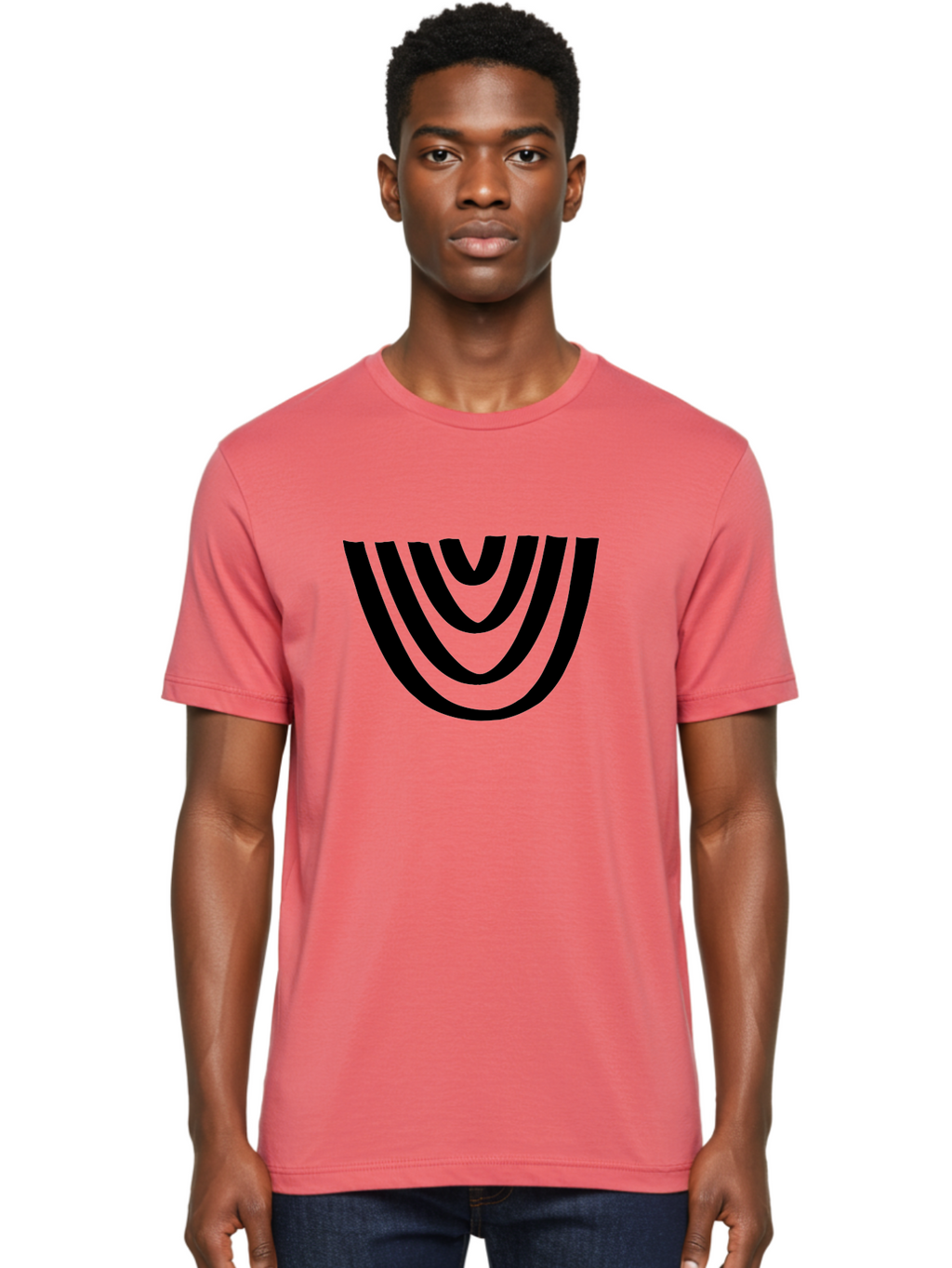 Black-U-Shaped-Lines Men'S Graphic Tee, 100% Cotton, Comfortable Casual Summer Wear, Machine Washable, Curved Lines, Abstract Design, Black Lines, Layered Effect, Modern Art, Geometric Pattern, Minimalistic Style -  Aaa398