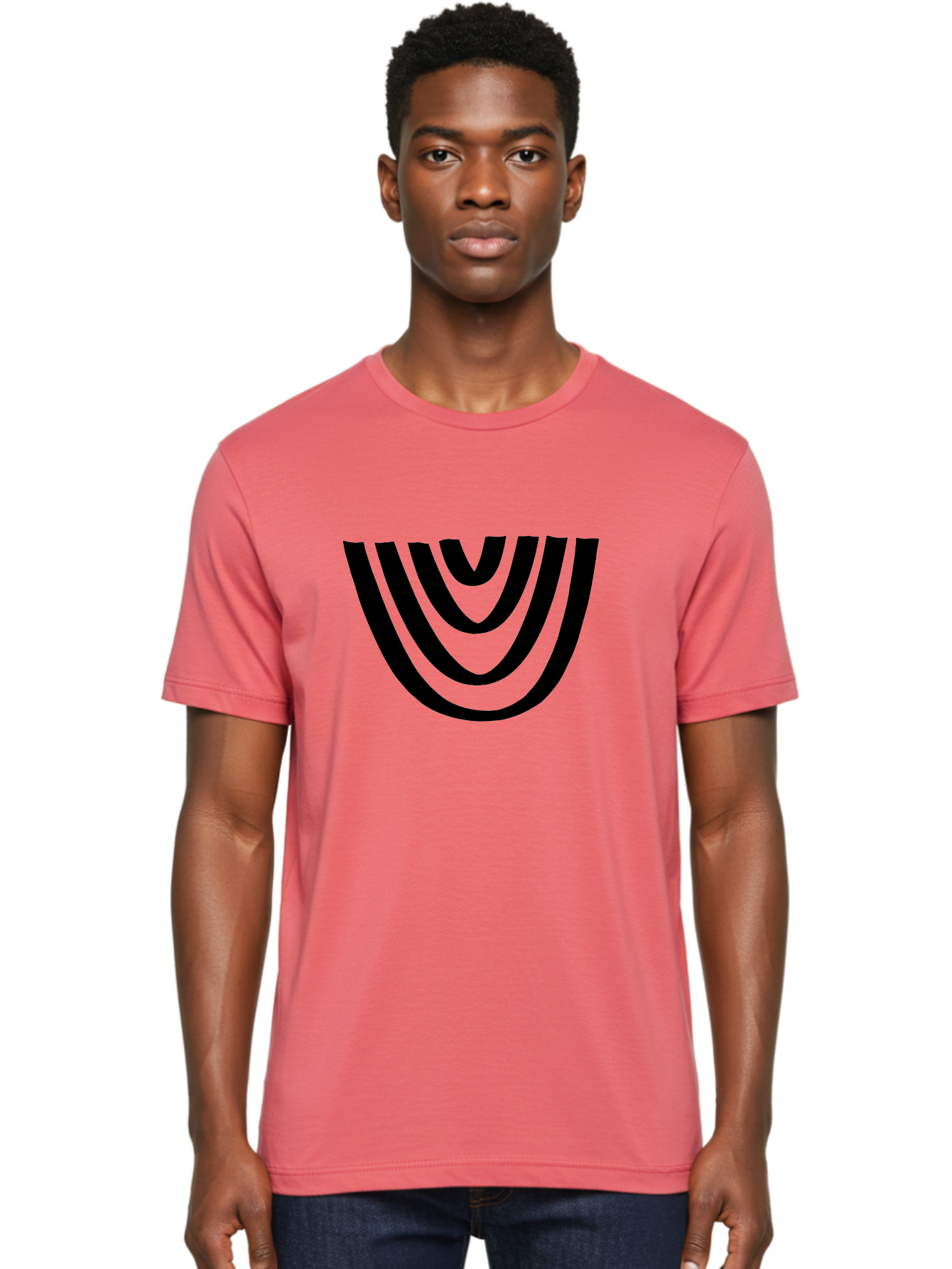 Black-U-Shaped-Lines Men'S Graphic Tee, 100% Cotton, Comfortable Casual Summer Wear, Machine Washable, Curved Lines, Abstract Design, Black Lines, Layered Effect, Modern Art, Geometric Pattern, Minimalistic Style -  Aaa398