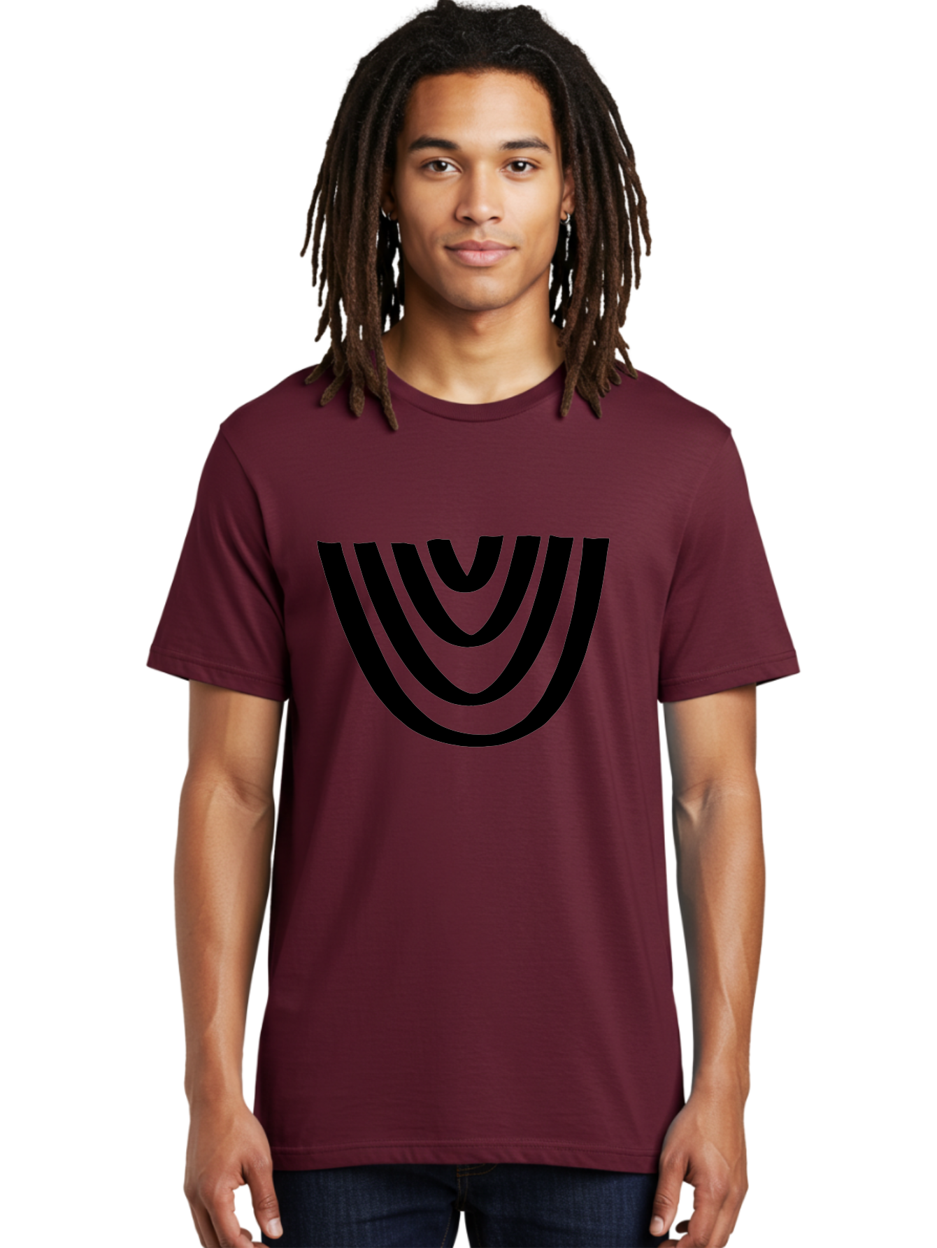 Black-U-Shaped-Lines Men'S Graphic Tee, 100% Cotton, Comfortable Casual Summer Wear, Machine Washable, Curved Lines, Abstract Design, Black Lines, Layered Effect, Modern Art, Geometric Pattern, Minimalistic Style -  Aaa398