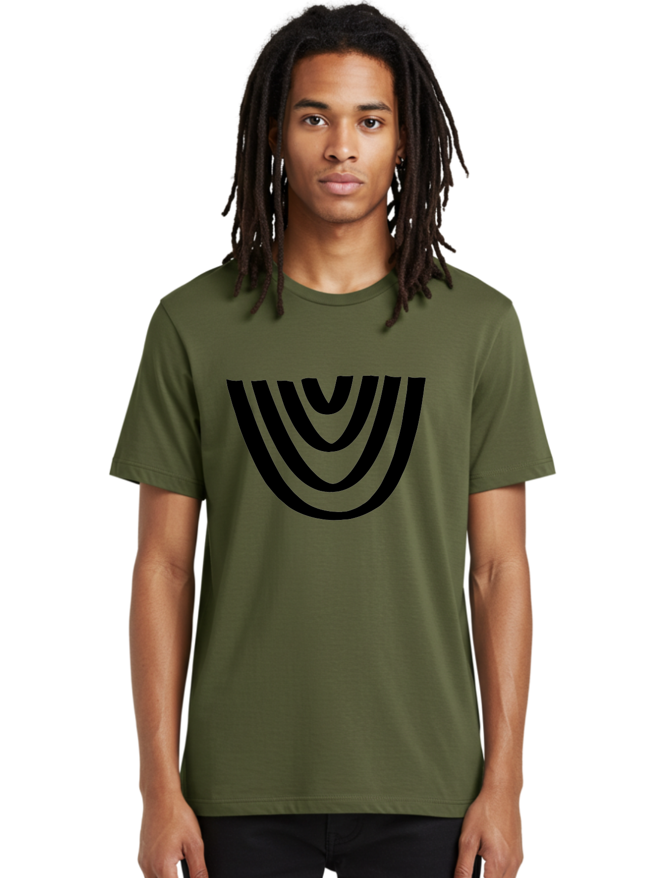 Black-U-Shaped-Lines Men'S Graphic Tee, 100% Cotton, Comfortable Casual Summer Wear, Machine Washable, Curved Lines, Abstract Design, Black Lines, Layered Effect, Modern Art, Geometric Pattern, Minimalistic Style -  Aaa398