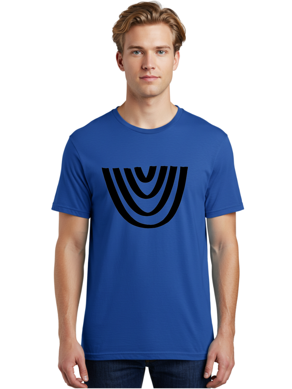 Black-U-Shaped-Lines Men'S Graphic Tee, 100% Cotton, Comfortable Casual Summer Wear, Machine Washable, Curved Lines, Abstract Design, Black Lines, Layered Effect, Modern Art, Geometric Pattern, Minimalistic Style -  Aaa398