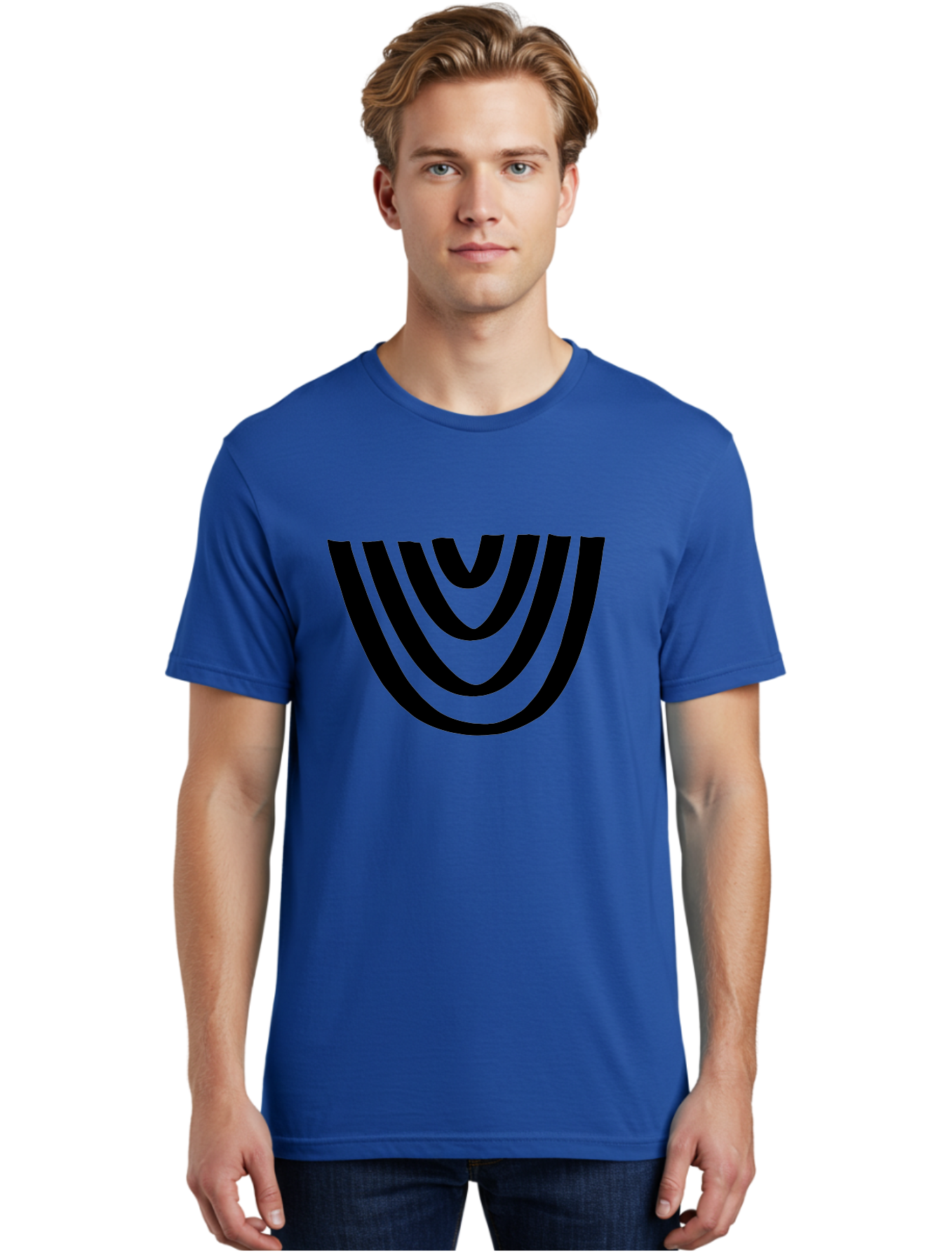 Black-U-Shaped-Lines Men'S Graphic Tee, 100% Cotton, Comfortable Casual Summer Wear, Machine Washable, Curved Lines, Abstract Design, Black Lines, Layered Effect, Modern Art, Geometric Pattern, Minimalistic Style -  Aaa398