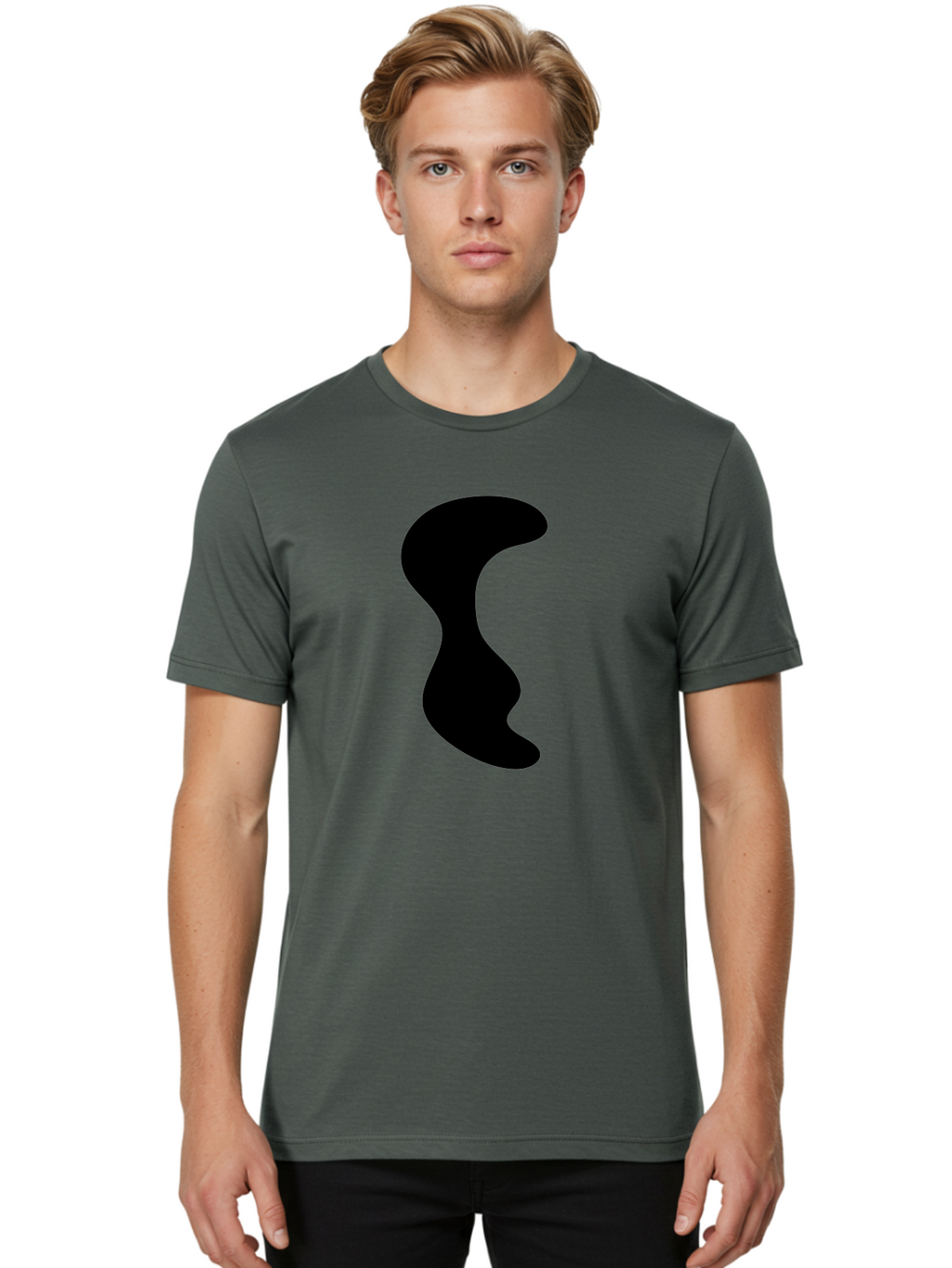 Black-Wavy-Shape Men'S Graphic Tee, 100% Cotton, Comfortable Casual Summer Wear, Machine Washable, Abstract Black Shape, Fluid Design, Modern Art, Sleek Silhouette, Minimalist Graphics, Dynamic Curve -  Aaa399