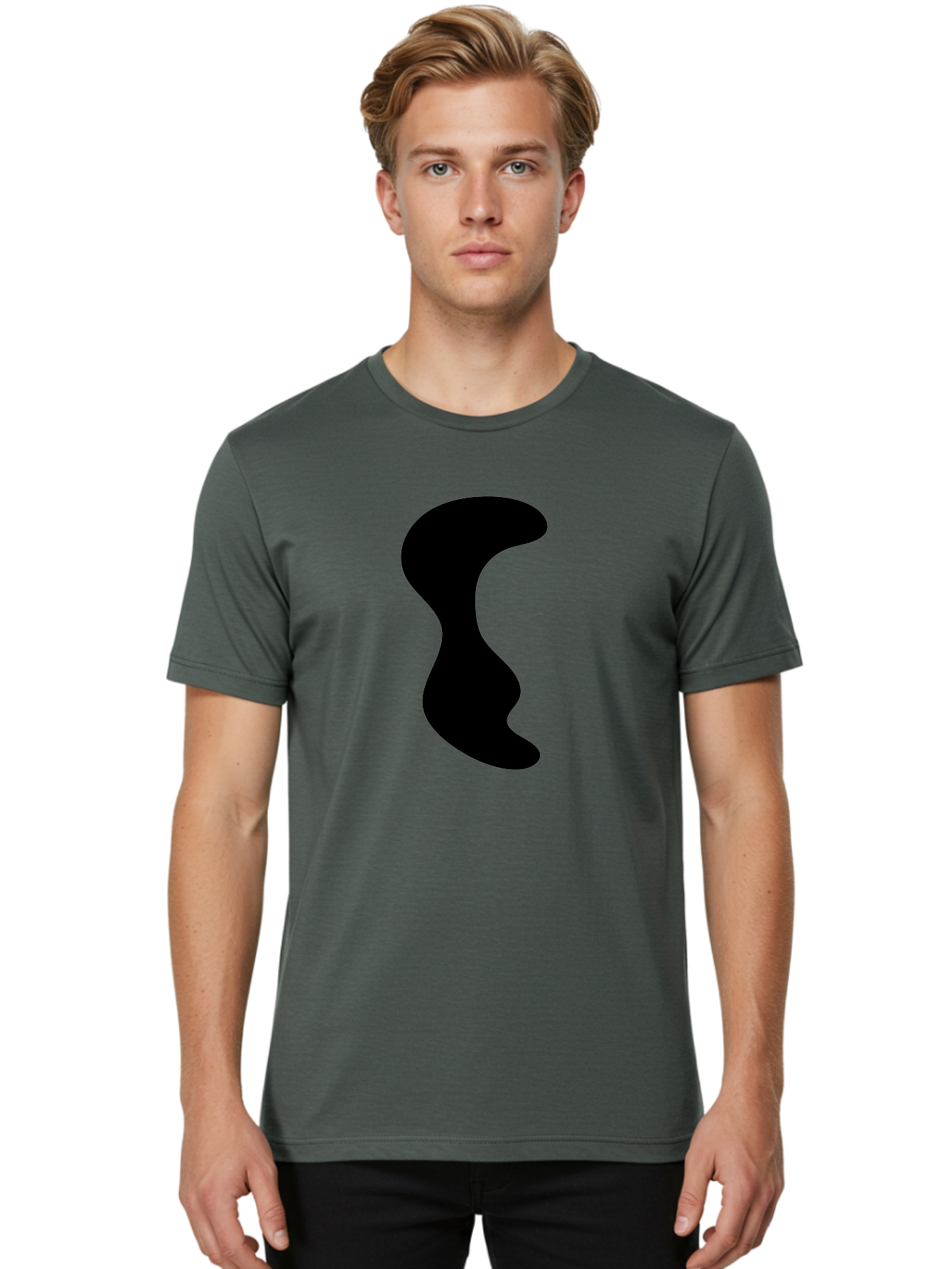 Black-Wavy-Shape Men'S Graphic Tee, 100% Cotton, Comfortable Casual Summer Wear, Machine Washable, Abstract Black Shape, Fluid Design, Modern Art, Sleek Silhouette, Minimalist Graphics, Dynamic Curve -  Aaa399