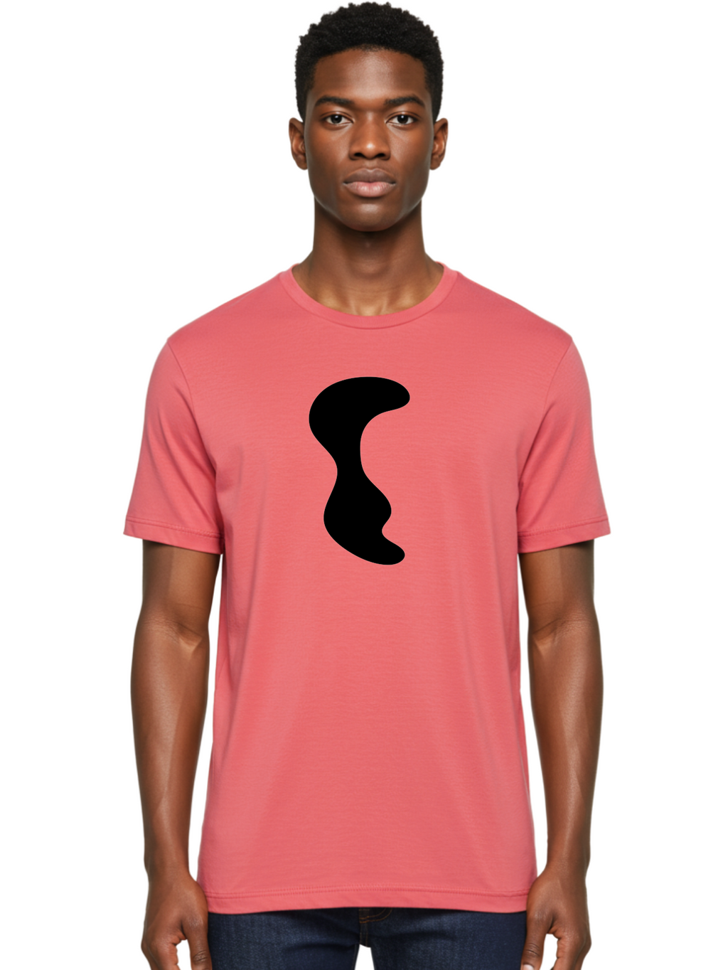 Black-Wavy-Shape Men'S Graphic Tee, 100% Cotton, Comfortable Casual Summer Wear, Machine Washable, Abstract Black Shape, Fluid Design, Modern Art, Sleek Silhouette, Minimalist Graphics, Dynamic Curve -  Aaa399