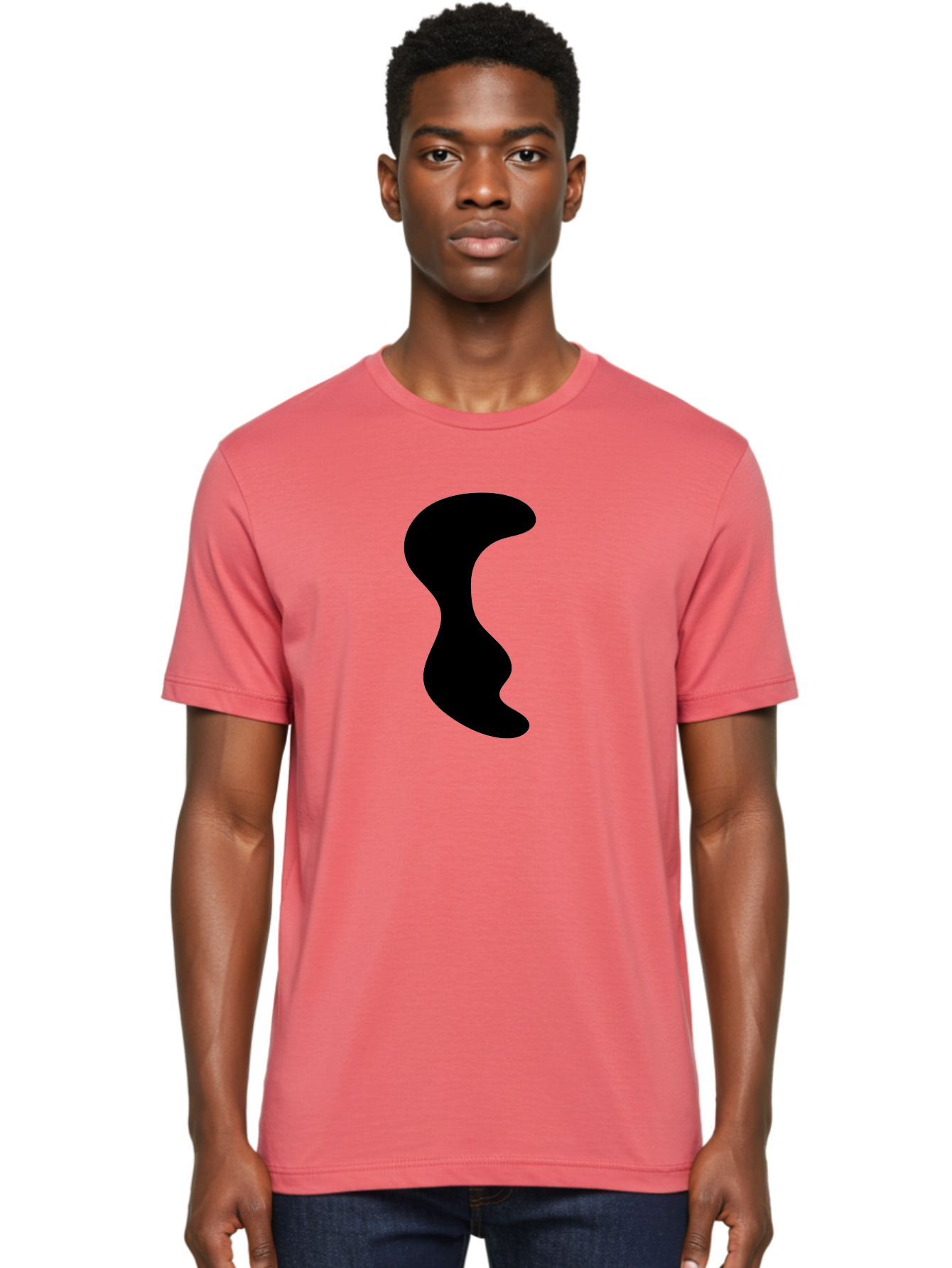 Black-Wavy-Shape Men'S Graphic Tee, 100% Cotton, Comfortable Casual Summer Wear, Machine Washable, Abstract Black Shape, Fluid Design, Modern Art, Sleek Silhouette, Minimalist Graphics, Dynamic Curve -  Aaa399