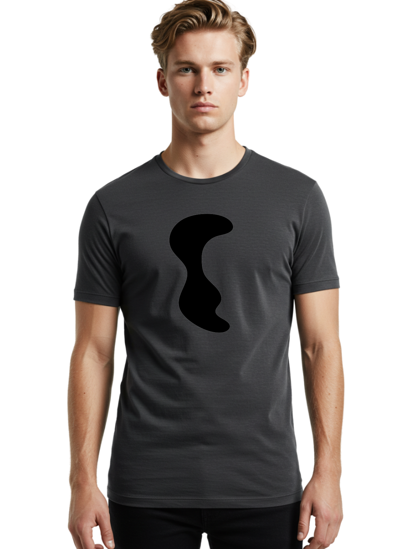 Black-Wavy-Shape Men'S Graphic Tee, 100% Cotton, Comfortable Casual Summer Wear, Machine Washable, Abstract Black Shape, Fluid Design, Modern Art, Sleek Silhouette, Minimalist Graphics, Dynamic Curve -  Aaa399