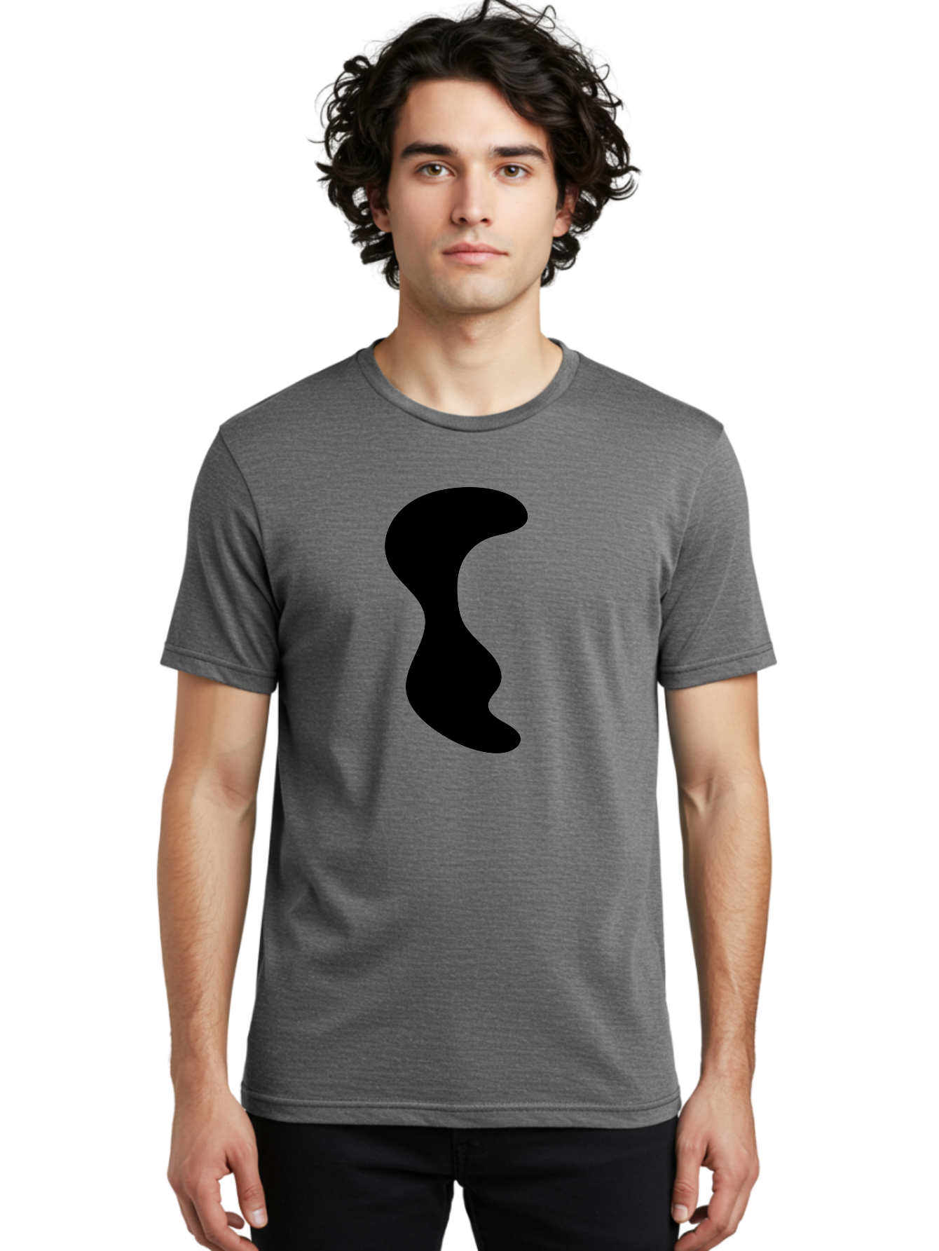 Black-Wavy-Shape Men'S Graphic Tee, 100% Cotton, Comfortable Casual Summer Wear, Machine Washable, Abstract Black Shape, Fluid Design, Modern Art, Sleek Silhouette, Minimalist Graphics, Dynamic Curve -  Aaa399
