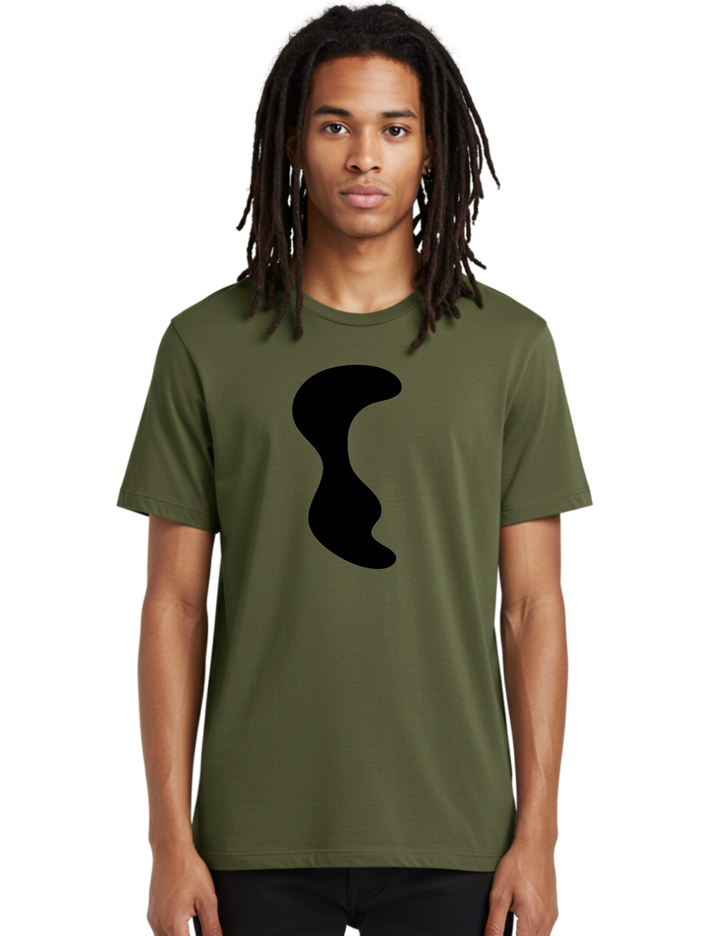 Black-Wavy-Shape Men'S Graphic Tee, 100% Cotton, Comfortable Casual Summer Wear, Machine Washable, Abstract Black Shape, Fluid Design, Modern Art, Sleek Silhouette, Minimalist Graphics, Dynamic Curve -  Aaa399