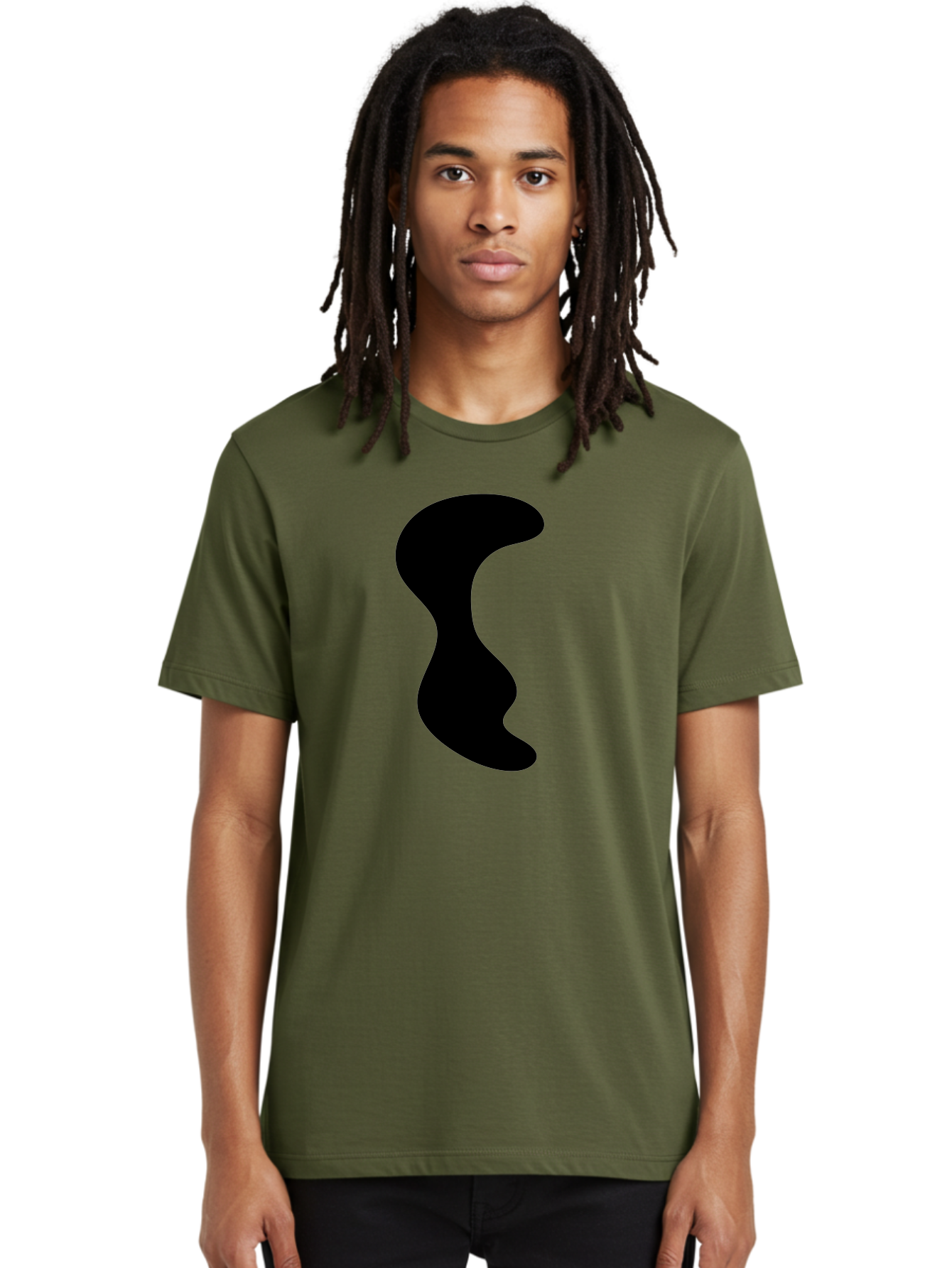 Black-Wavy-Shape Men'S Graphic Tee, 100% Cotton, Comfortable Casual Summer Wear, Machine Washable, Abstract Black Shape, Fluid Design, Modern Art, Sleek Silhouette, Minimalist Graphics, Dynamic Curve -  Aaa399