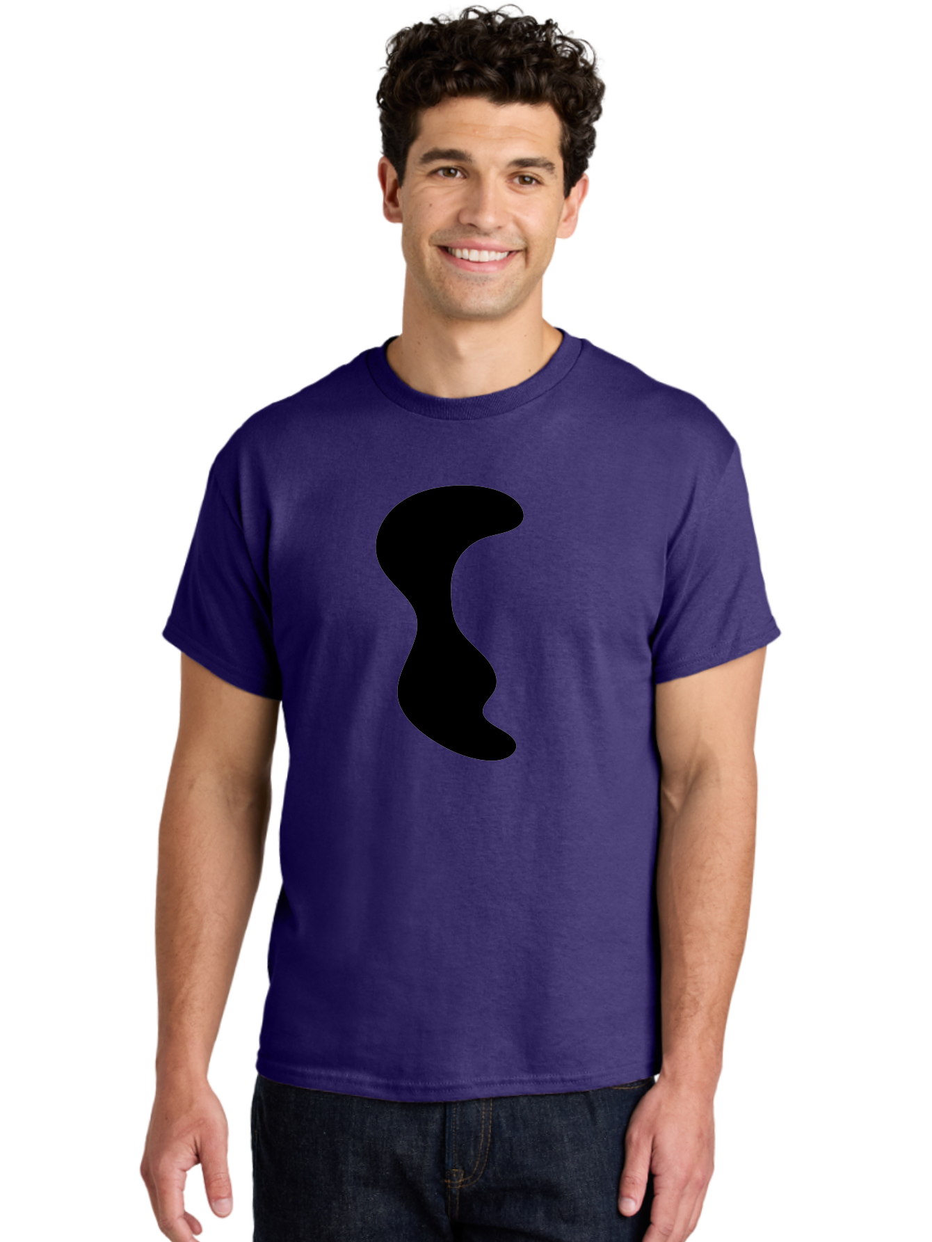 Black-Wavy-Shape Men'S Graphic Tee, 100% Cotton, Comfortable Casual Summer Wear, Machine Washable, Abstract Black Shape, Fluid Design, Modern Art, Sleek Silhouette, Minimalist Graphics, Dynamic Curve -  Aaa399