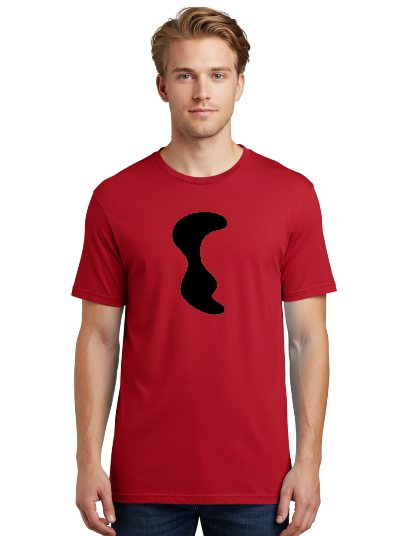 Black-Wavy-Shape Men'S Graphic Tee, 100% Cotton, Comfortable Casual Summer Wear, Machine Washable, Abstract Black Shape, Fluid Design, Modern Art, Sleek Silhouette, Minimalist Graphics, Dynamic Curve -  Aaa399