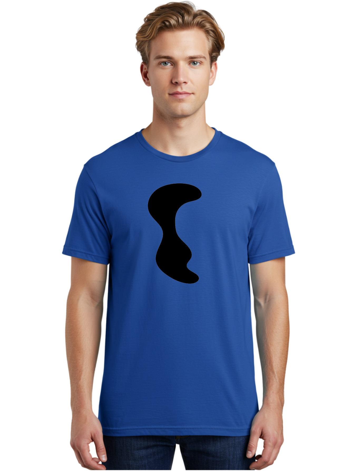 Black-Wavy-Shape Men'S Graphic Tee, 100% Cotton, Comfortable Casual Summer Wear, Machine Washable, Abstract Black Shape, Fluid Design, Modern Art, Sleek Silhouette, Minimalist Graphics, Dynamic Curve -  Aaa399