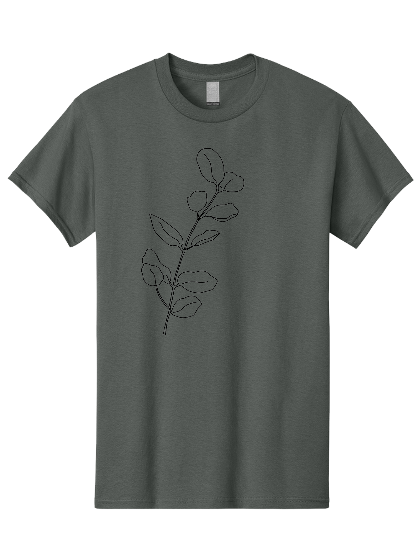 Branch-With-Leaves Men'S Graphic Tee, 100% Cotton, Comfortable Casual Summer Wear, Machine Washable, Simple Line Drawing, Leafy Branch, Minimalist Art, Black Outline, Foliage, Botanical Illustration, Simple Shapes, Natural Elements -  Aaa401