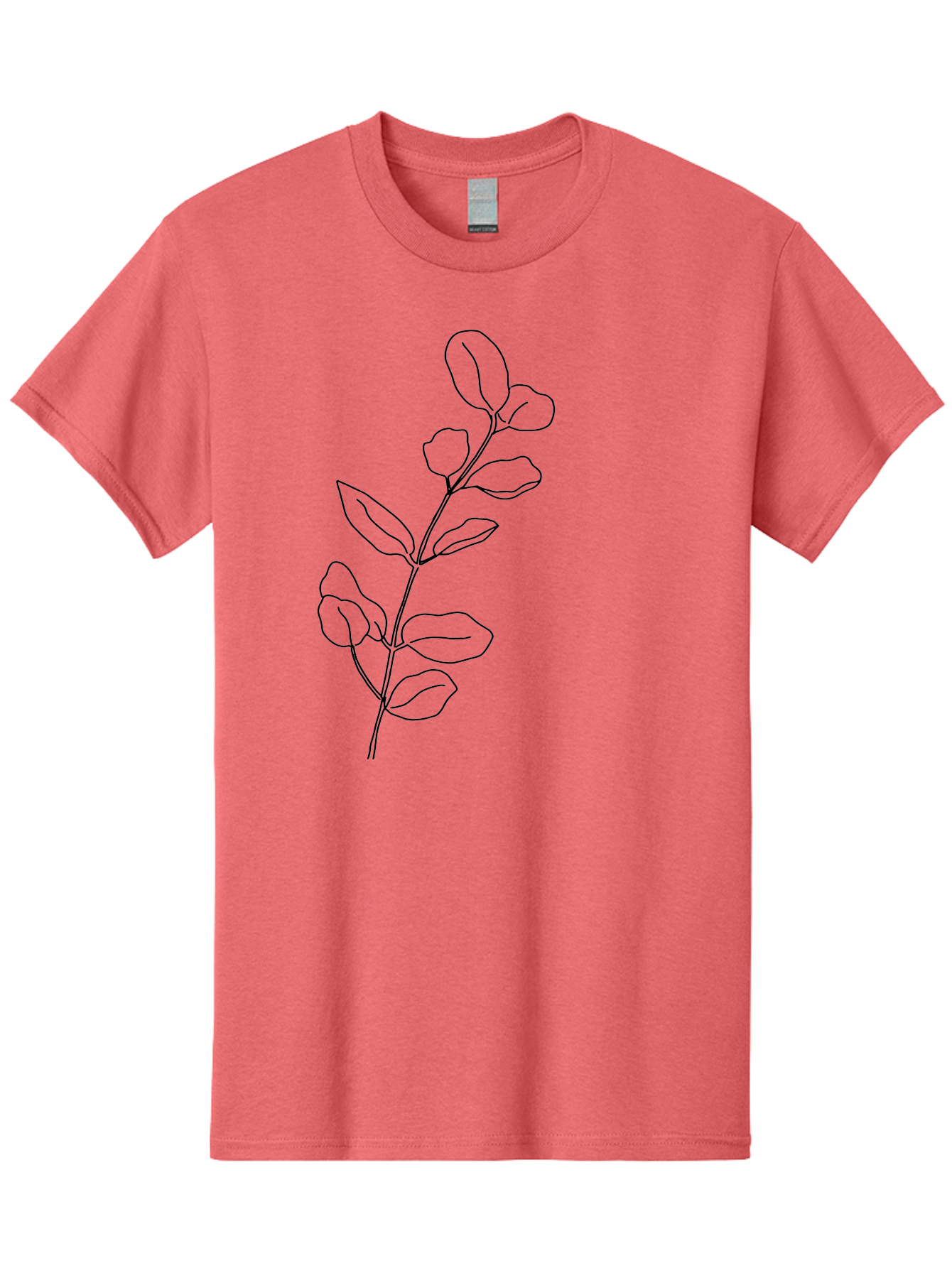 Branch-With-Leaves Men'S Graphic Tee, 100% Cotton, Comfortable Casual Summer Wear, Machine Washable, Simple Line Drawing, Leafy Branch, Minimalist Art, Black Outline, Foliage, Botanical Illustration, Simple Shapes, Natural Elements -  Aaa401