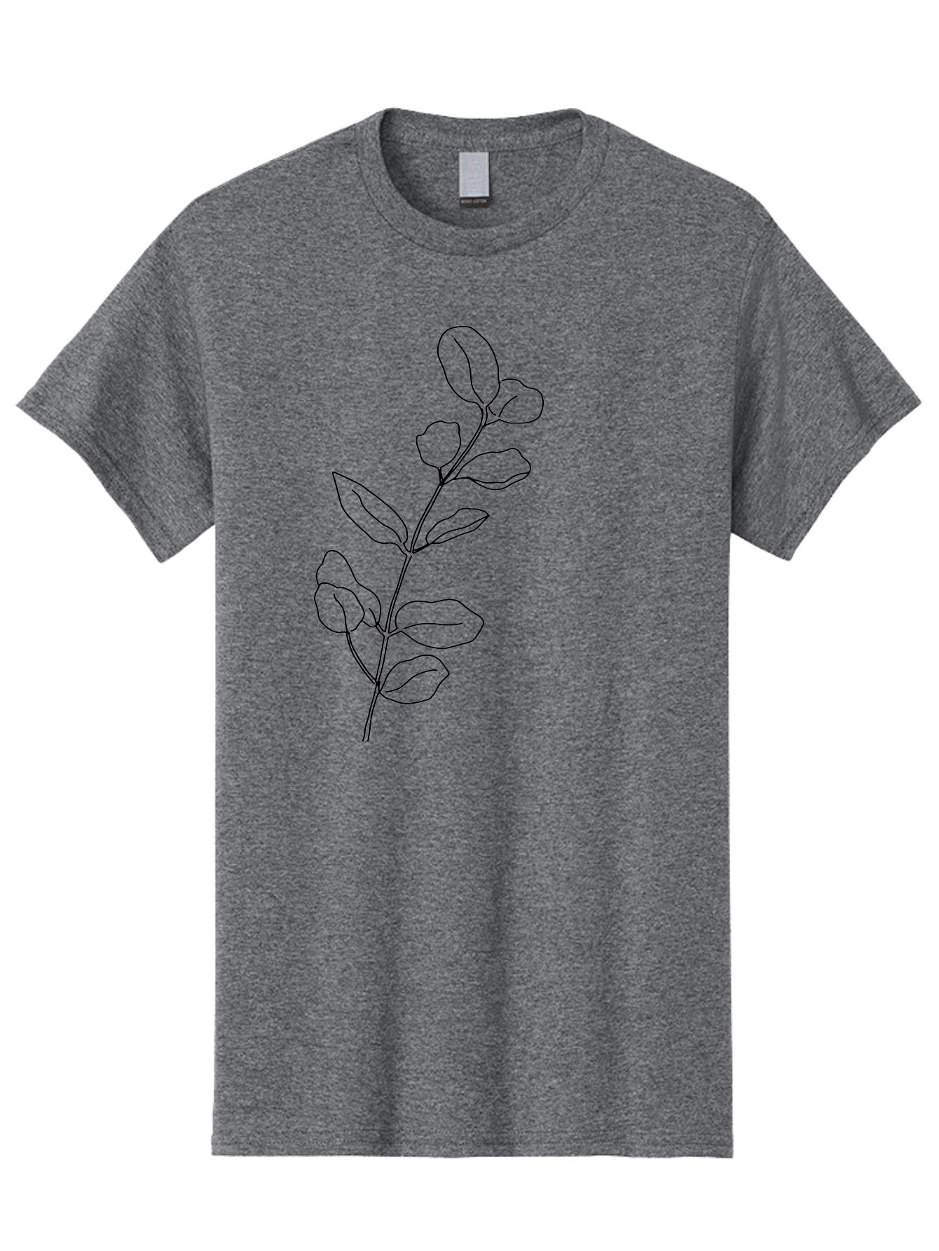 Branch-With-Leaves Men'S Graphic Tee, 100% Cotton, Comfortable Casual Summer Wear, Machine Washable, Simple Line Drawing, Leafy Branch, Minimalist Art, Black Outline, Foliage, Botanical Illustration, Simple Shapes, Natural Elements -  Aaa401