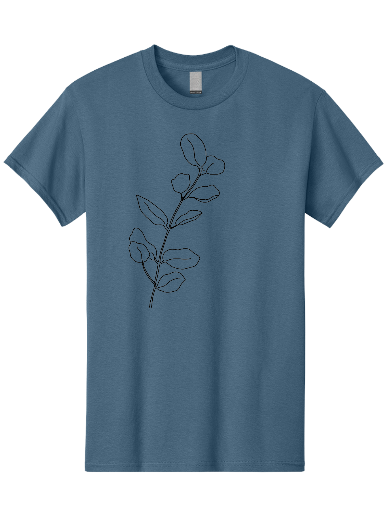 Branch-With-Leaves Men'S Graphic Tee, 100% Cotton, Comfortable Casual Summer Wear, Machine Washable, Simple Line Drawing, Leafy Branch, Minimalist Art, Black Outline, Foliage, Botanical Illustration, Simple Shapes, Natural Elements -  Aaa401