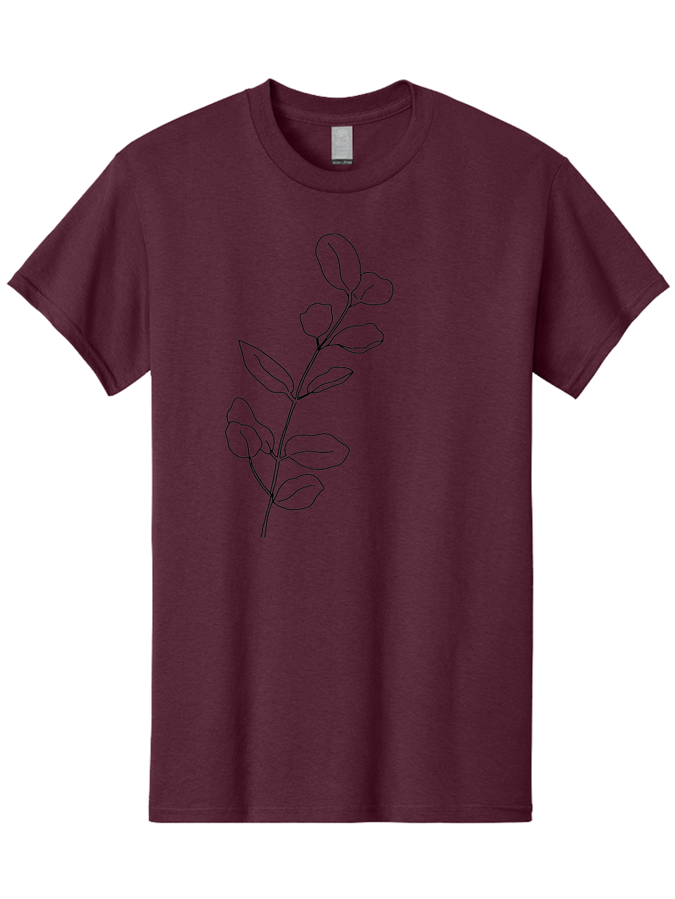Branch-With-Leaves Men'S Graphic Tee, 100% Cotton, Comfortable Casual Summer Wear, Machine Washable, Simple Line Drawing, Leafy Branch, Minimalist Art, Black Outline, Foliage, Botanical Illustration, Simple Shapes, Natural Elements -  Aaa401