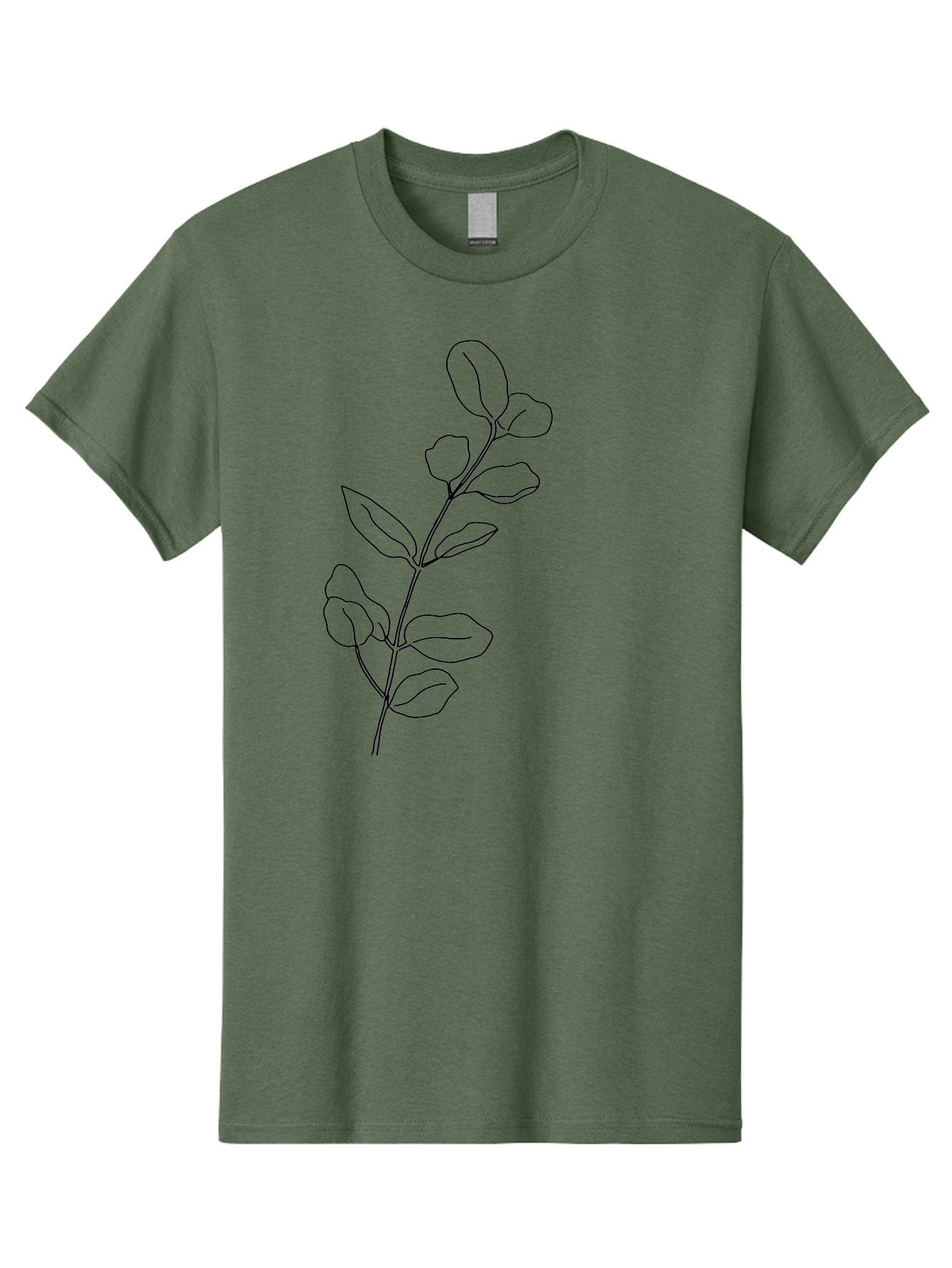 Branch-With-Leaves Men'S Graphic Tee, 100% Cotton, Comfortable Casual Summer Wear, Machine Washable, Simple Line Drawing, Leafy Branch, Minimalist Art, Black Outline, Foliage, Botanical Illustration, Simple Shapes, Natural Elements -  Aaa401