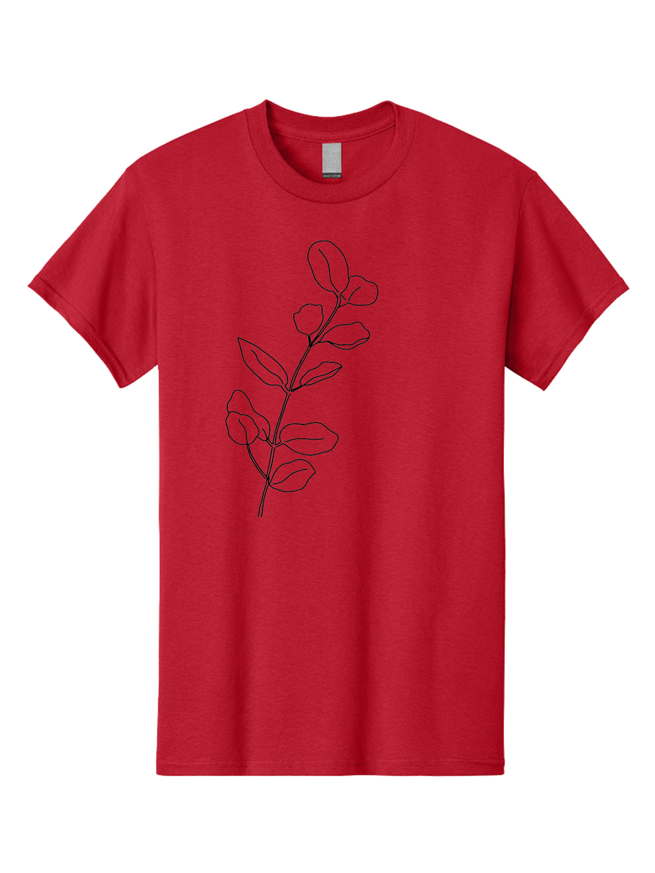 Branch-With-Leaves Men'S Graphic Tee, 100% Cotton, Comfortable Casual Summer Wear, Machine Washable, Simple Line Drawing, Leafy Branch, Minimalist Art, Black Outline, Foliage, Botanical Illustration, Simple Shapes, Natural Elements -  Aaa401