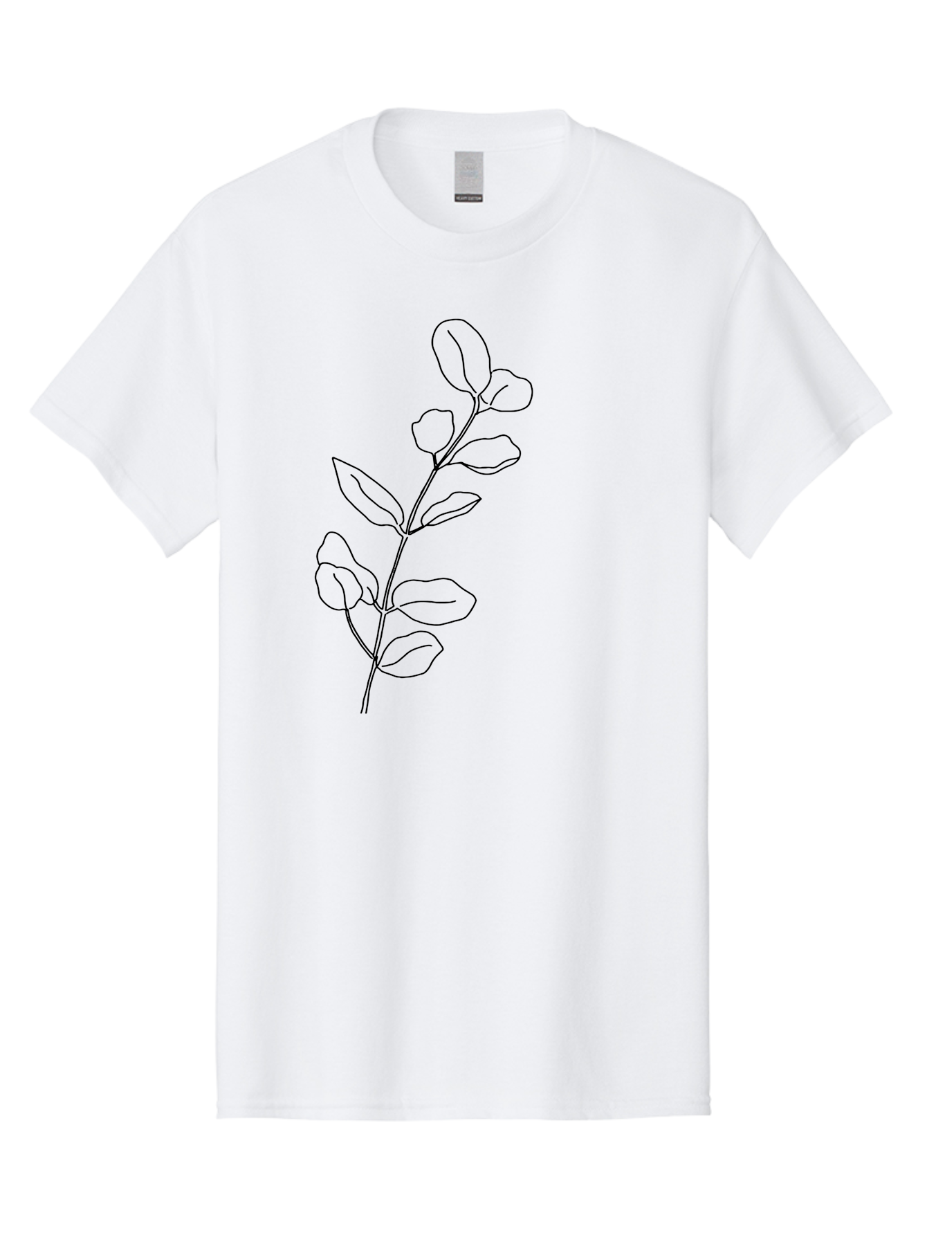 Branch-With-Leaves Men'S Graphic Tee, 100% Cotton, Comfortable Casual Summer Wear, Machine Washable, Simple Line Drawing, Leafy Branch, Minimalist Art, Black Outline, Foliage, Botanical Illustration, Simple Shapes, Natural Elements -  Aaa401