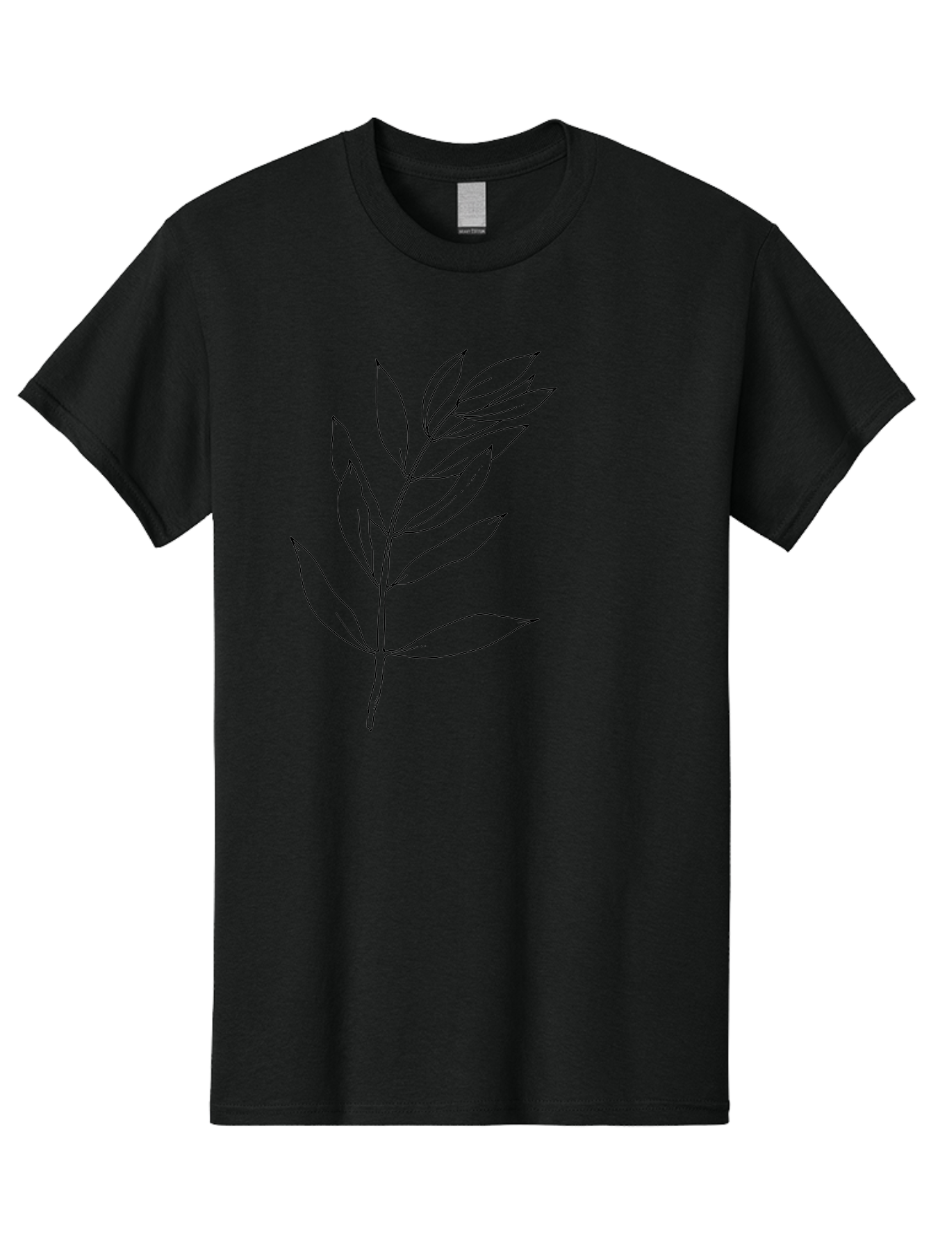 Branch Men'S Graphic Tee, 100% Cotton, Comfortable Casual Summer Wear, Machine Washable, Simple Leaf Design, Black Outline, Minimalistic Art, Botanical Illustration, Leaf Pattern, Foliage, Graphic Design, Nature-Inspired -  Aaa402